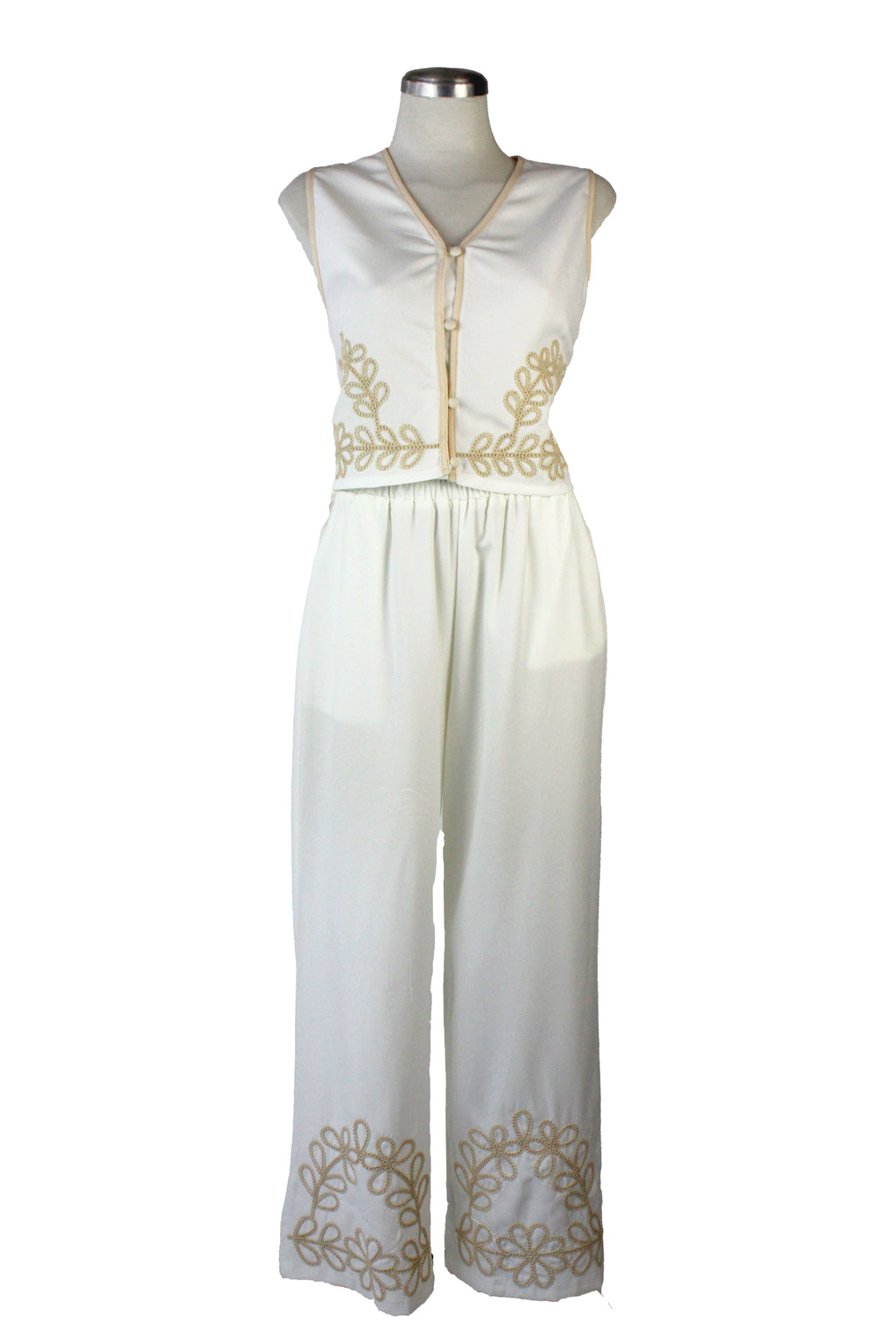 01180 Conjunto Chaleco Y Pantalón Bordado Beige