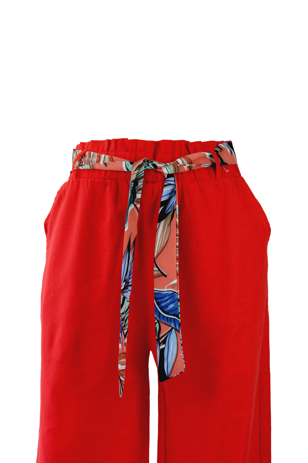 B048 Pantalón lino eslatico cinto estampado