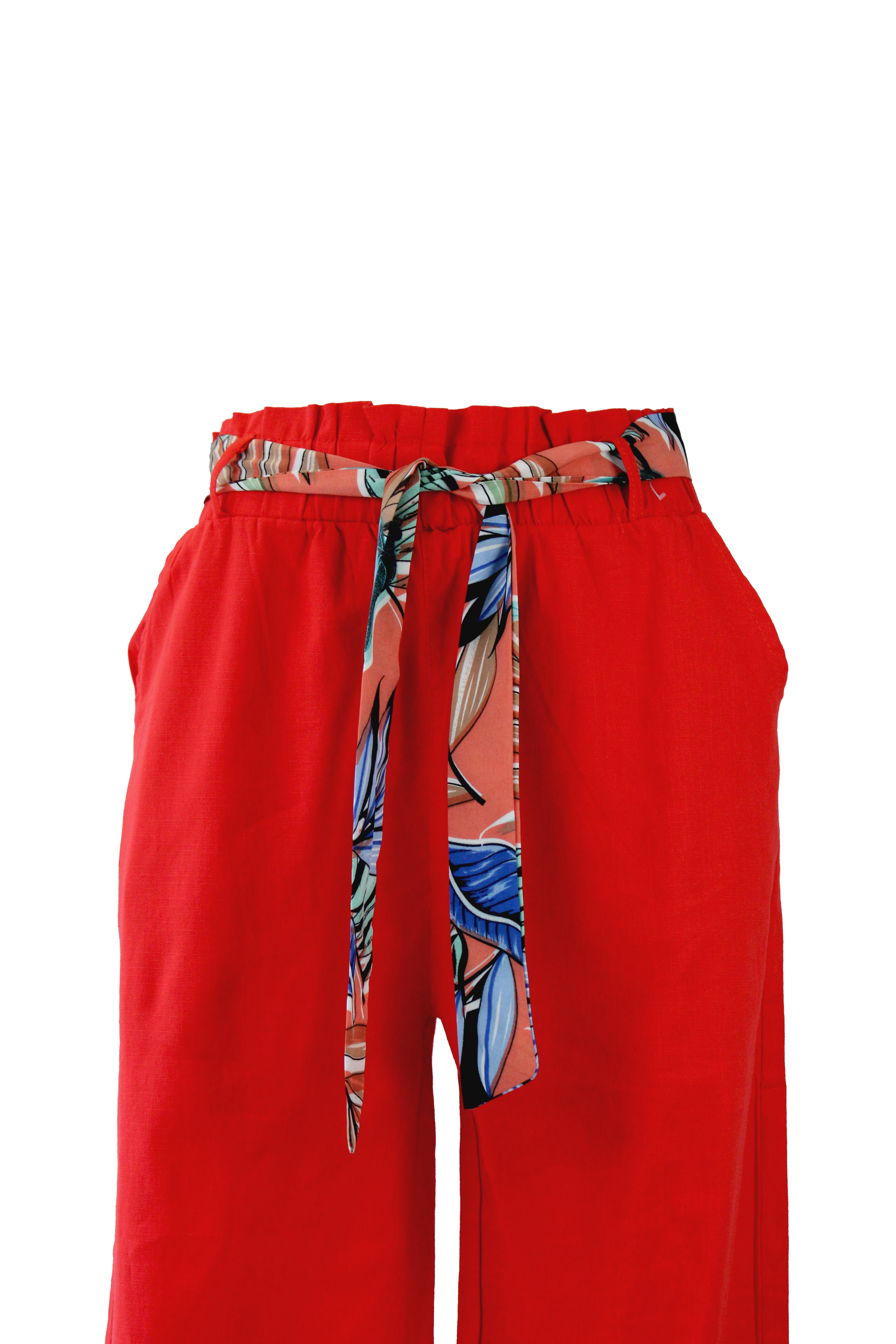 B048 Pantalón lino eslatico cinto estampado