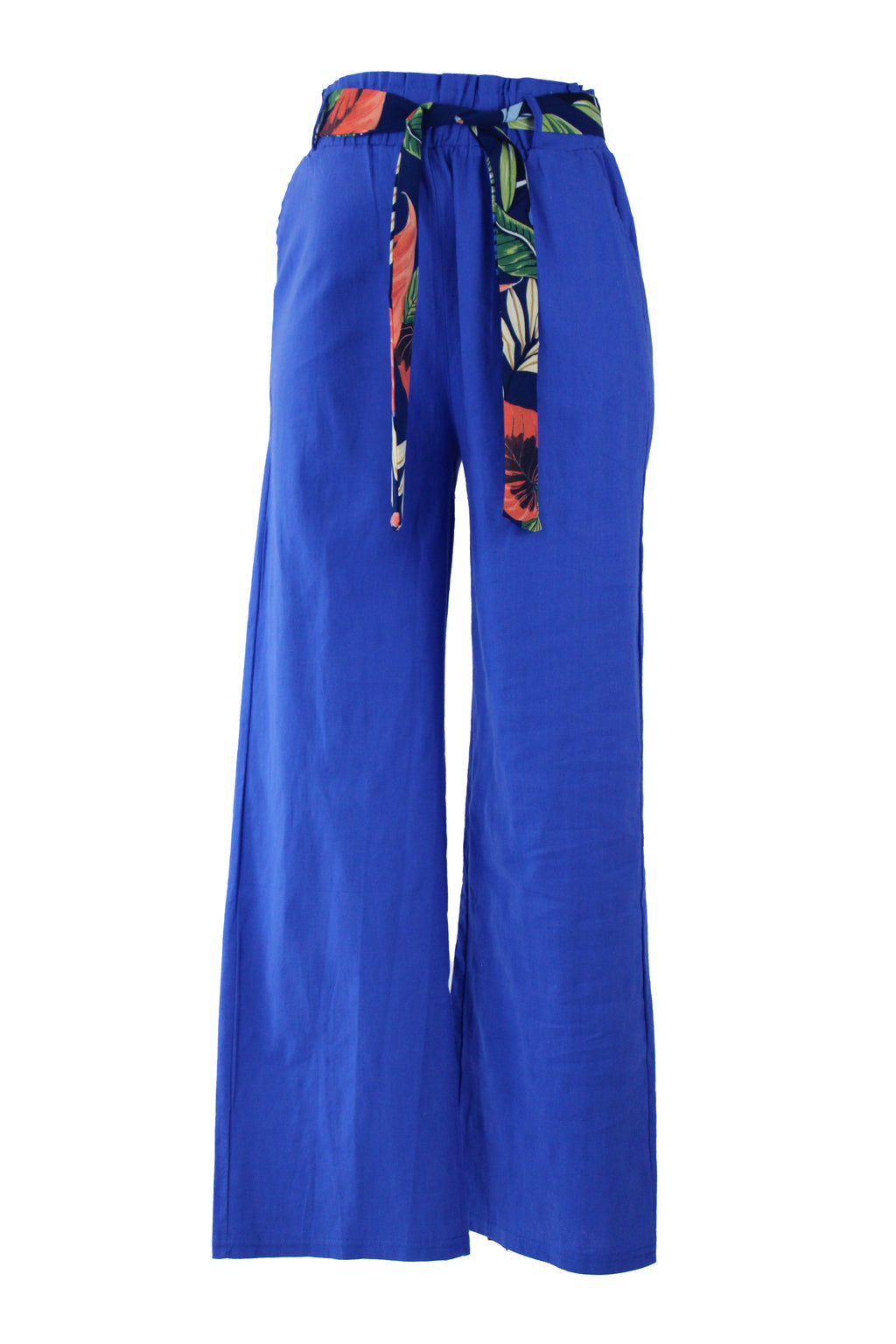 B048 Pantalón lino eslatico cinto estampado