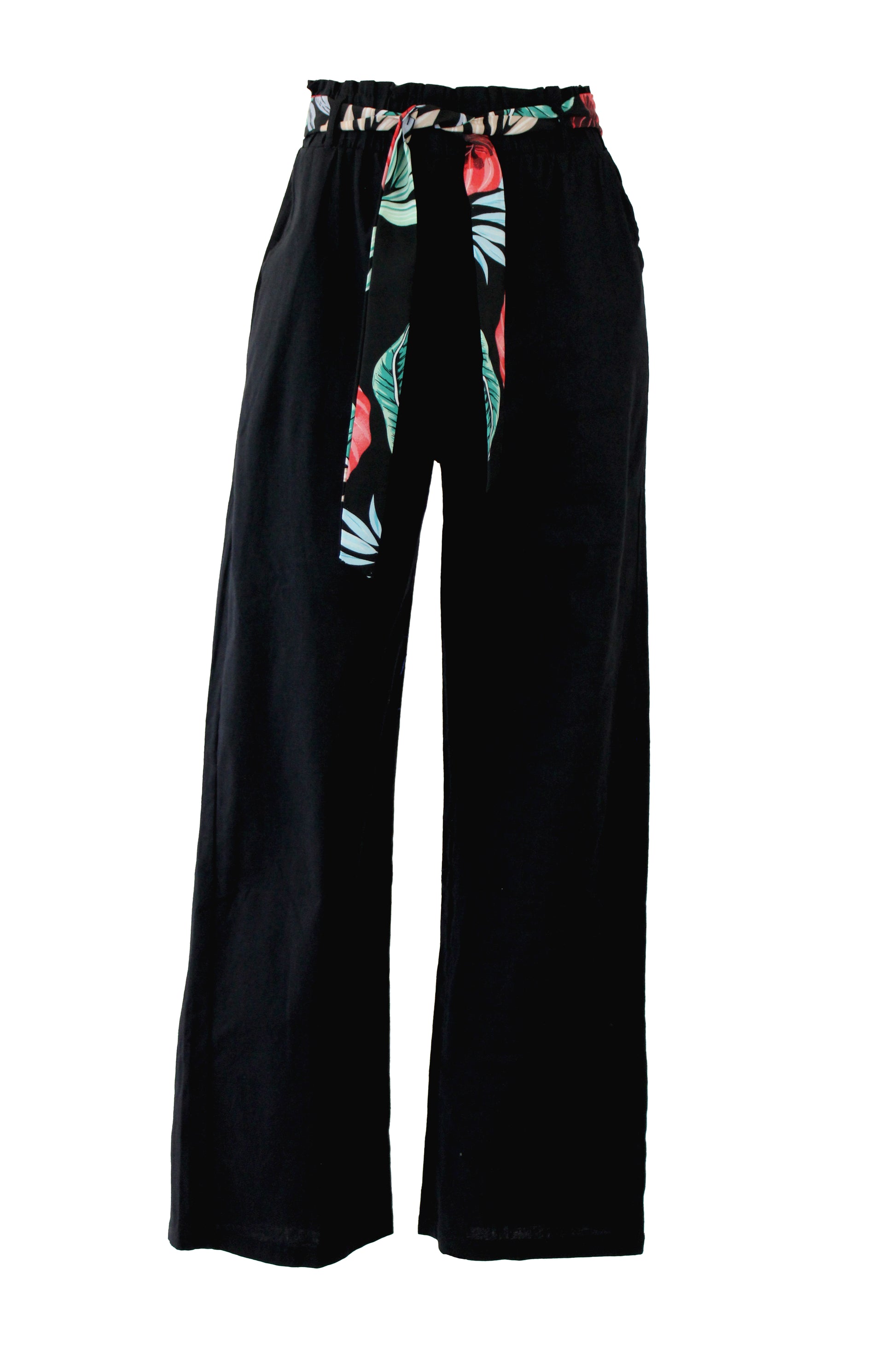 B048 Pantalón lino eslatico cinto estampado