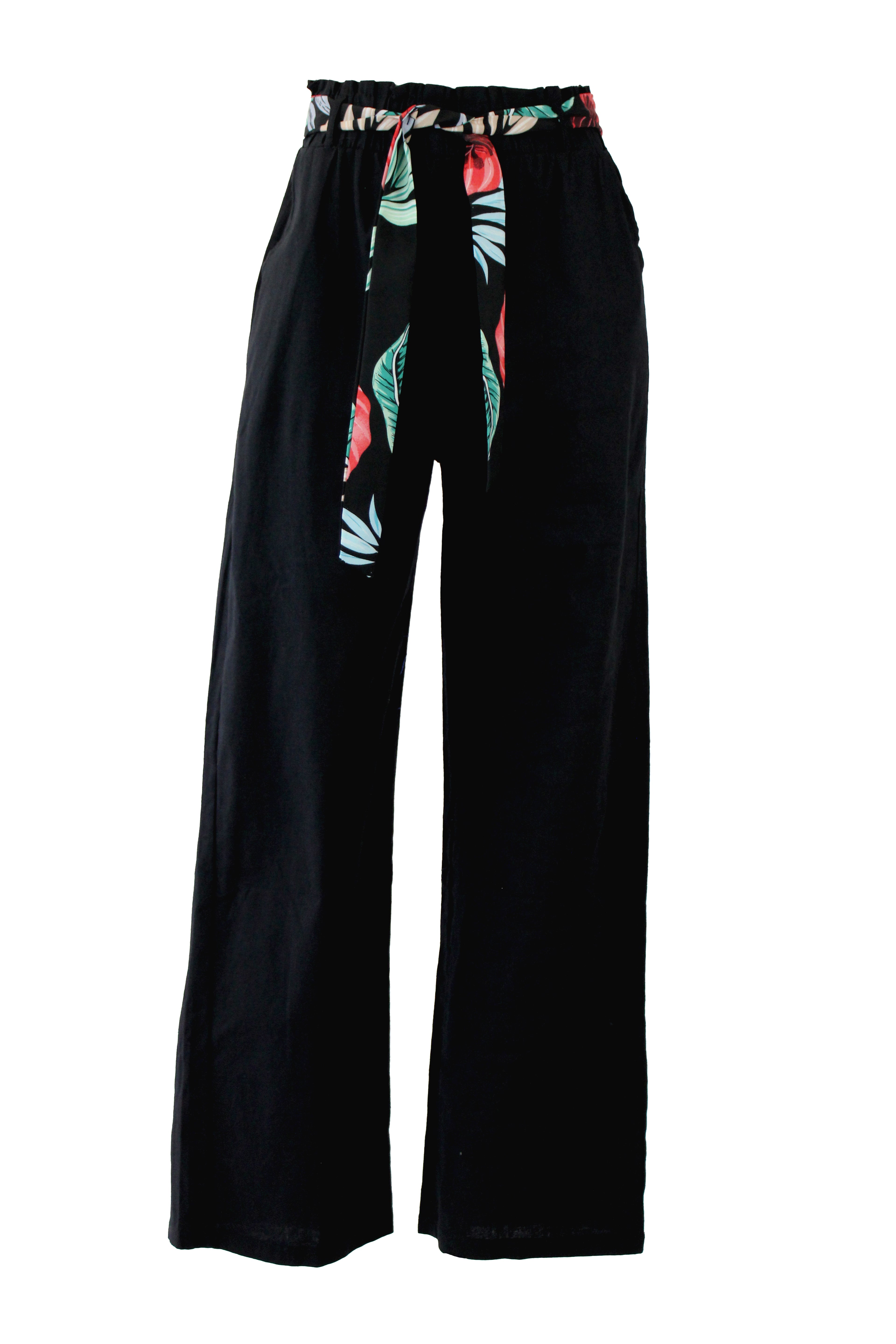 B048 Pantalón lino eslatico cinto estampado