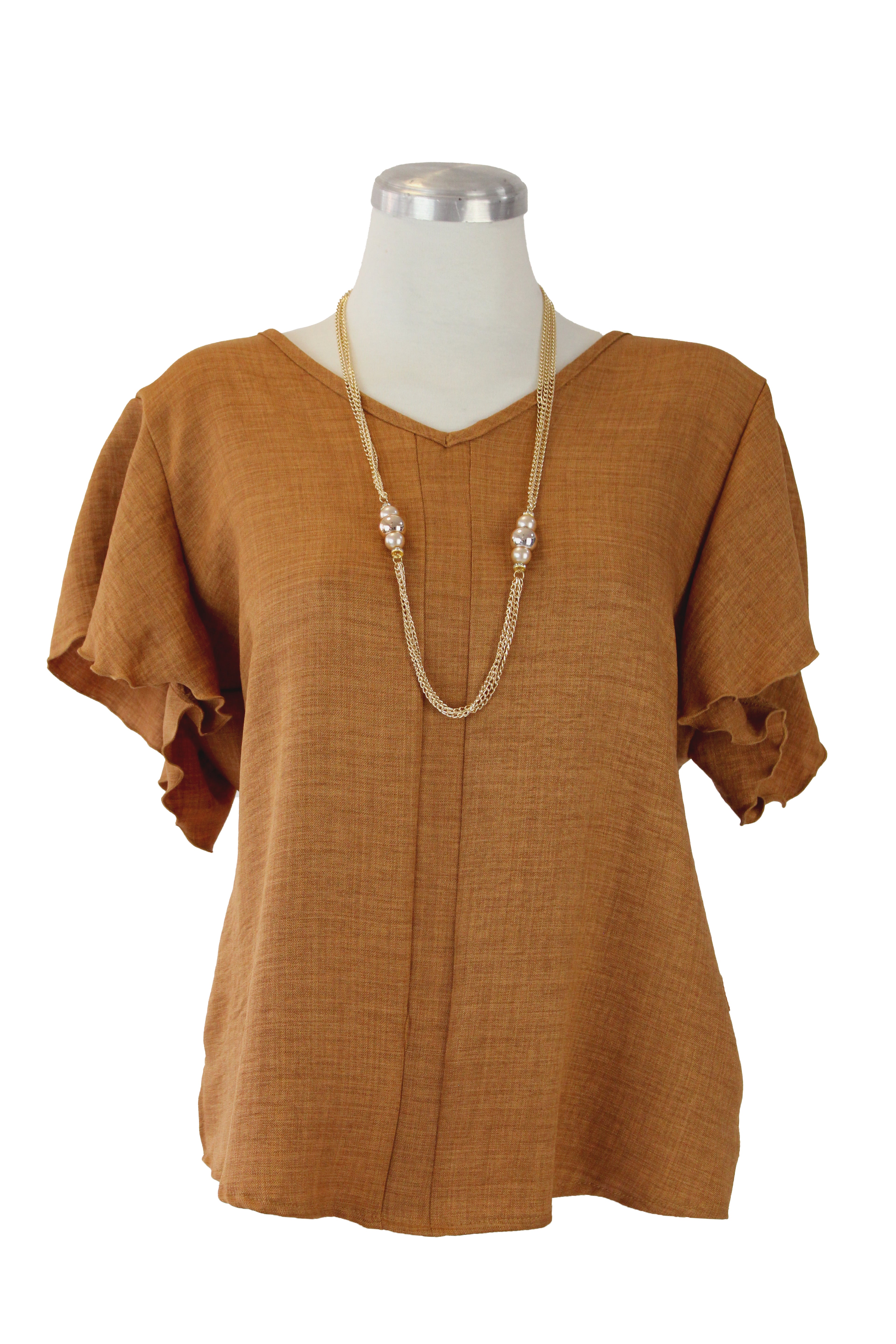 009 Blusa Cuello V Olán Lateral C/accesorio Dorado