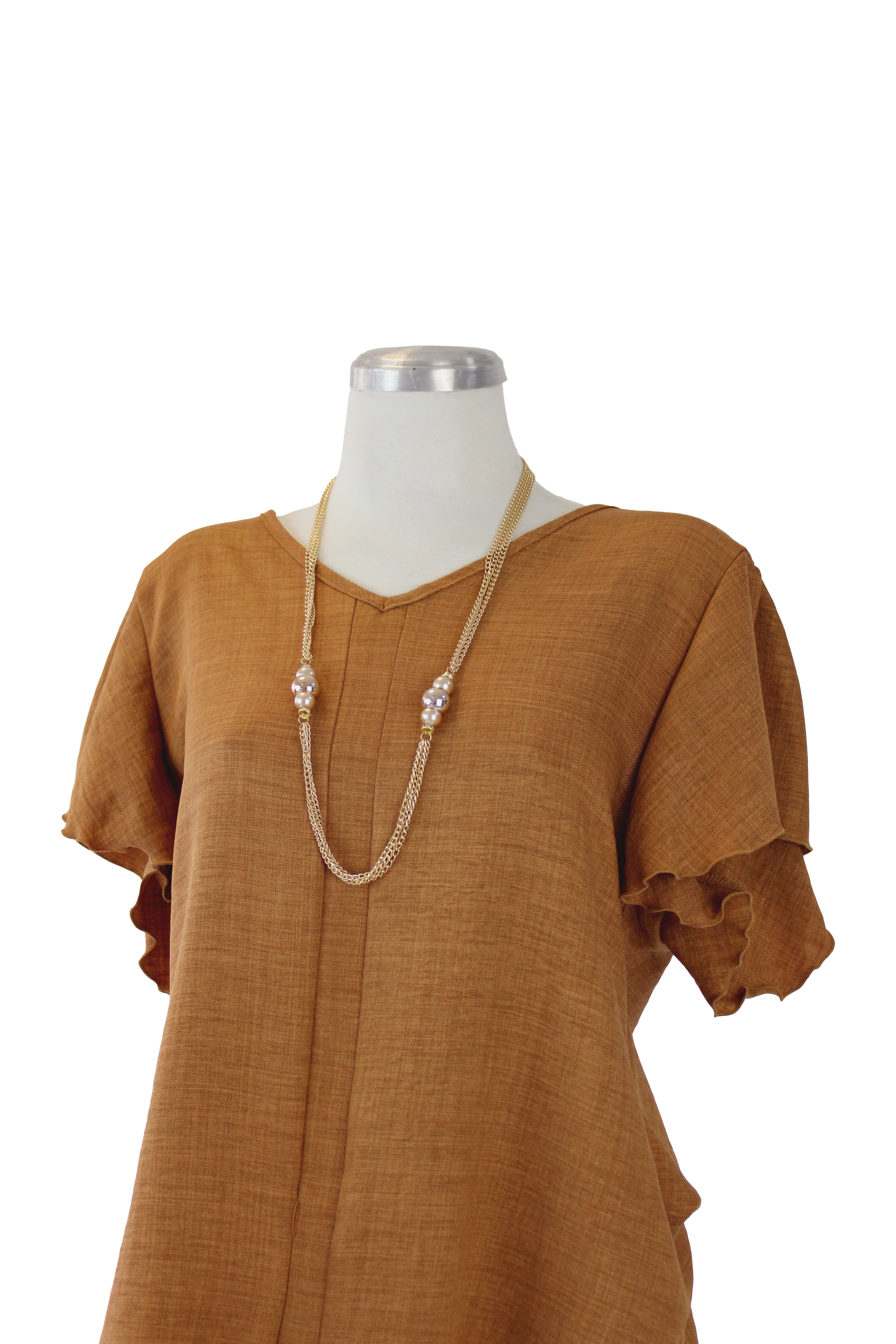 009 Blusa Cuello V Olán Lateral C/accesorio Dorado