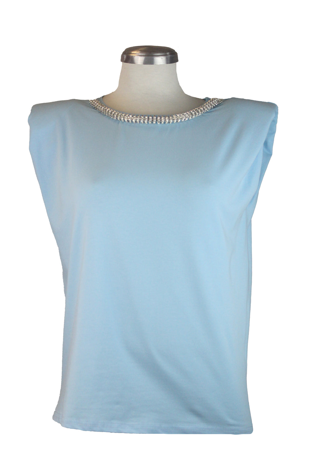 T150 Blusa Sin Manga Cuello Circular Con Joyería