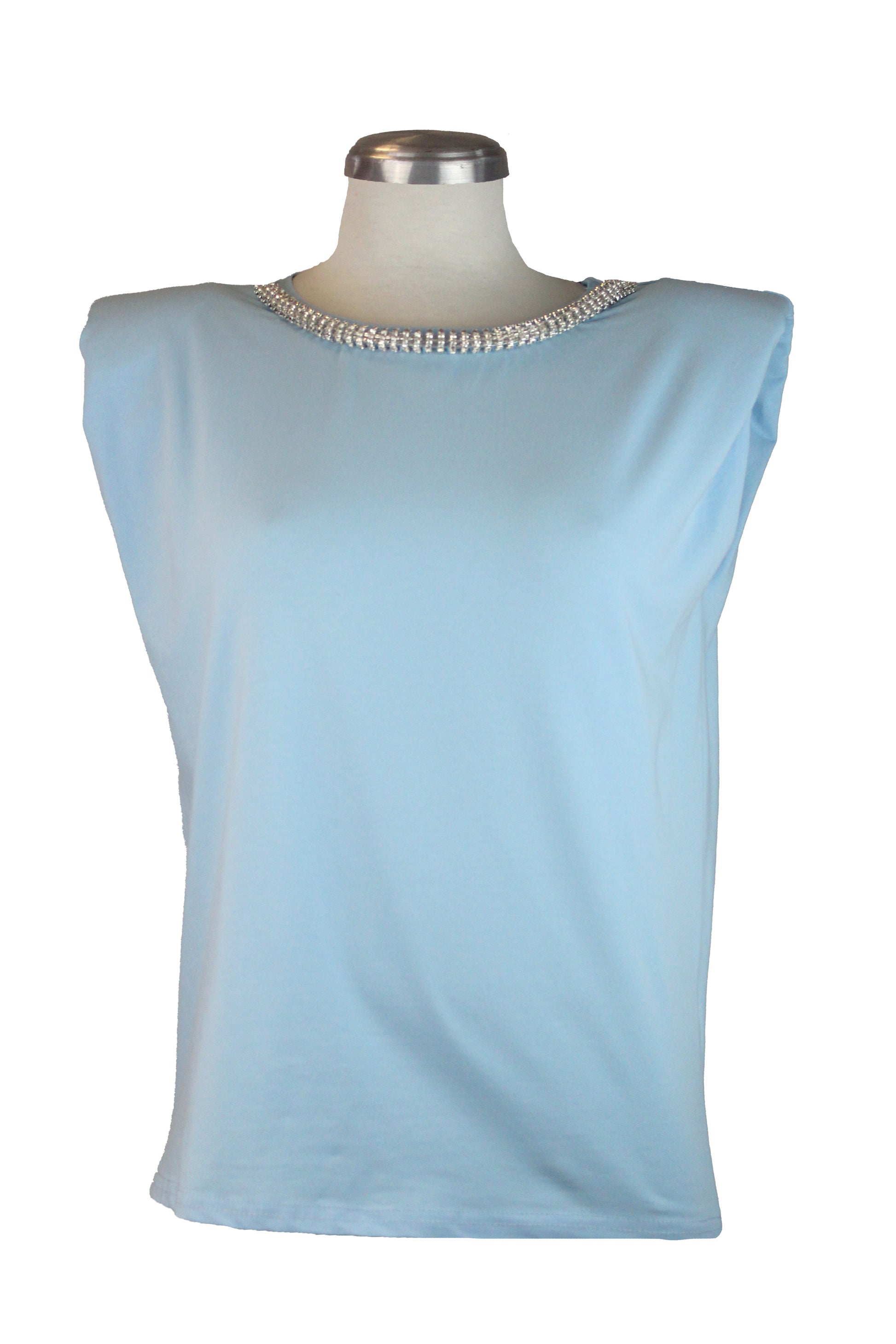T150 Blusa Sin Manga Cuello Circular Con Joyería