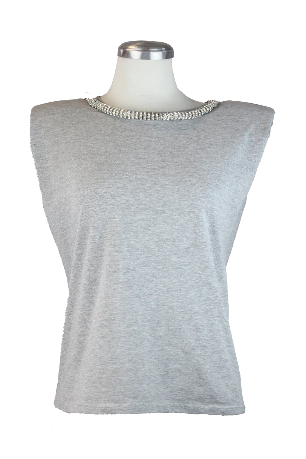 T150 Blusa Sin Manga Cuello Circular Con Joyería