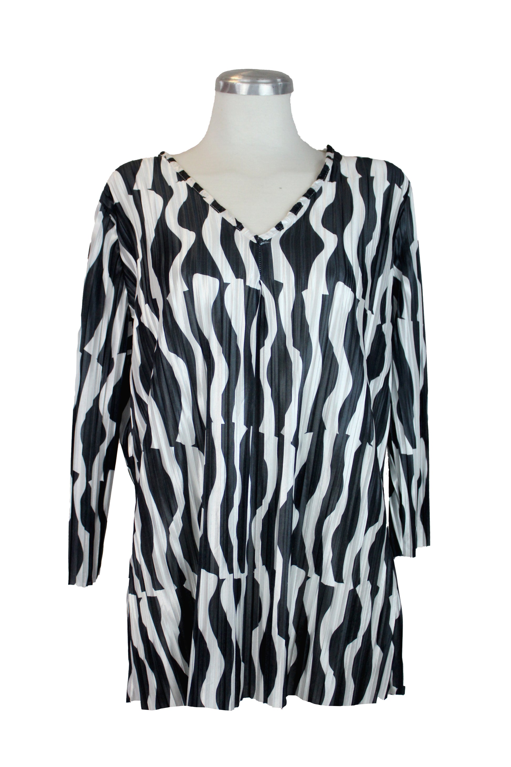 M2440 Blusa Cuello V Tableada Estampado Ondas