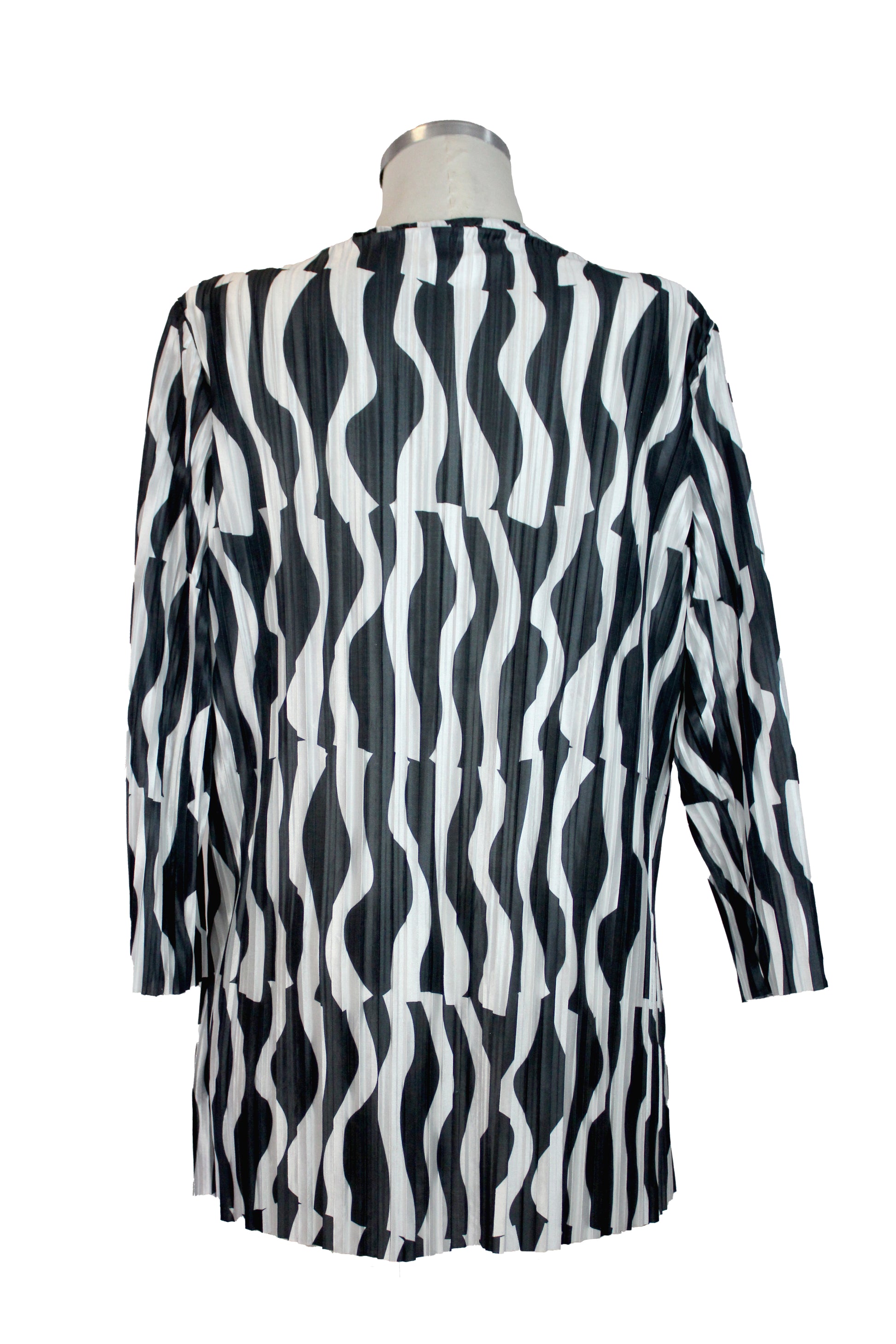 M2440 Blusa Cuello V Tableada Estampado Ondas