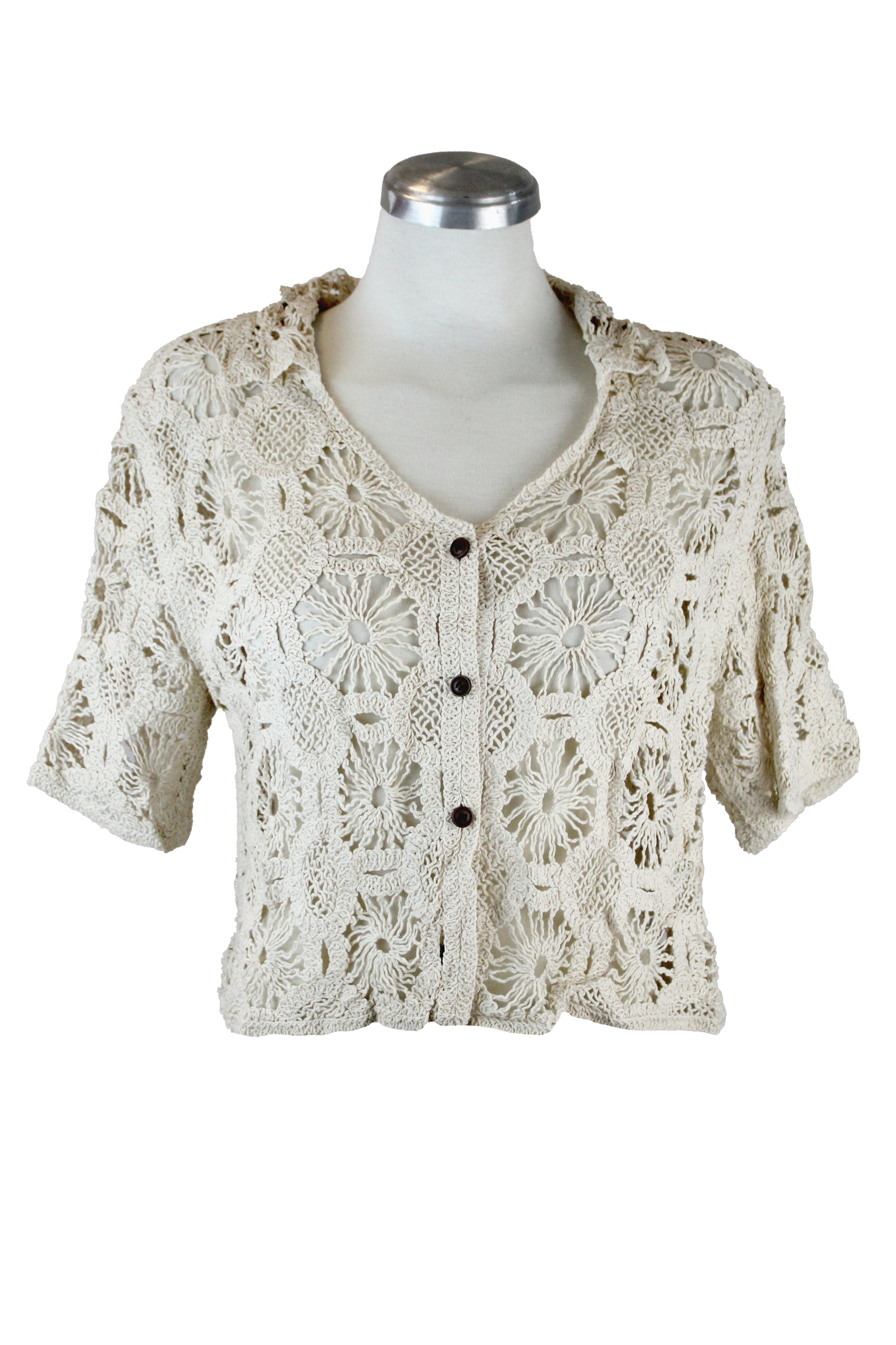 R7862 Blusa Corta Abotonada Tejida