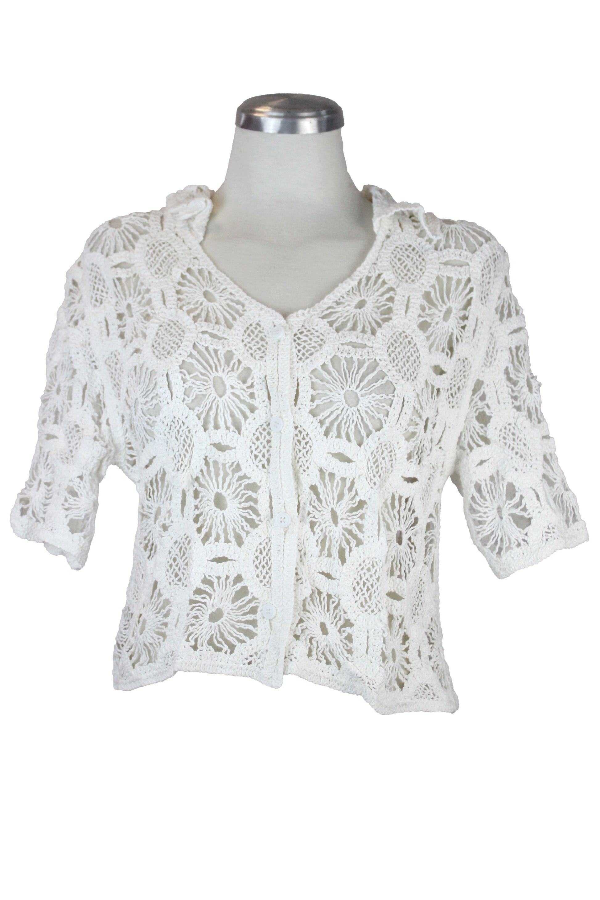 R7862 Blusa Corta Abotonada Tejida