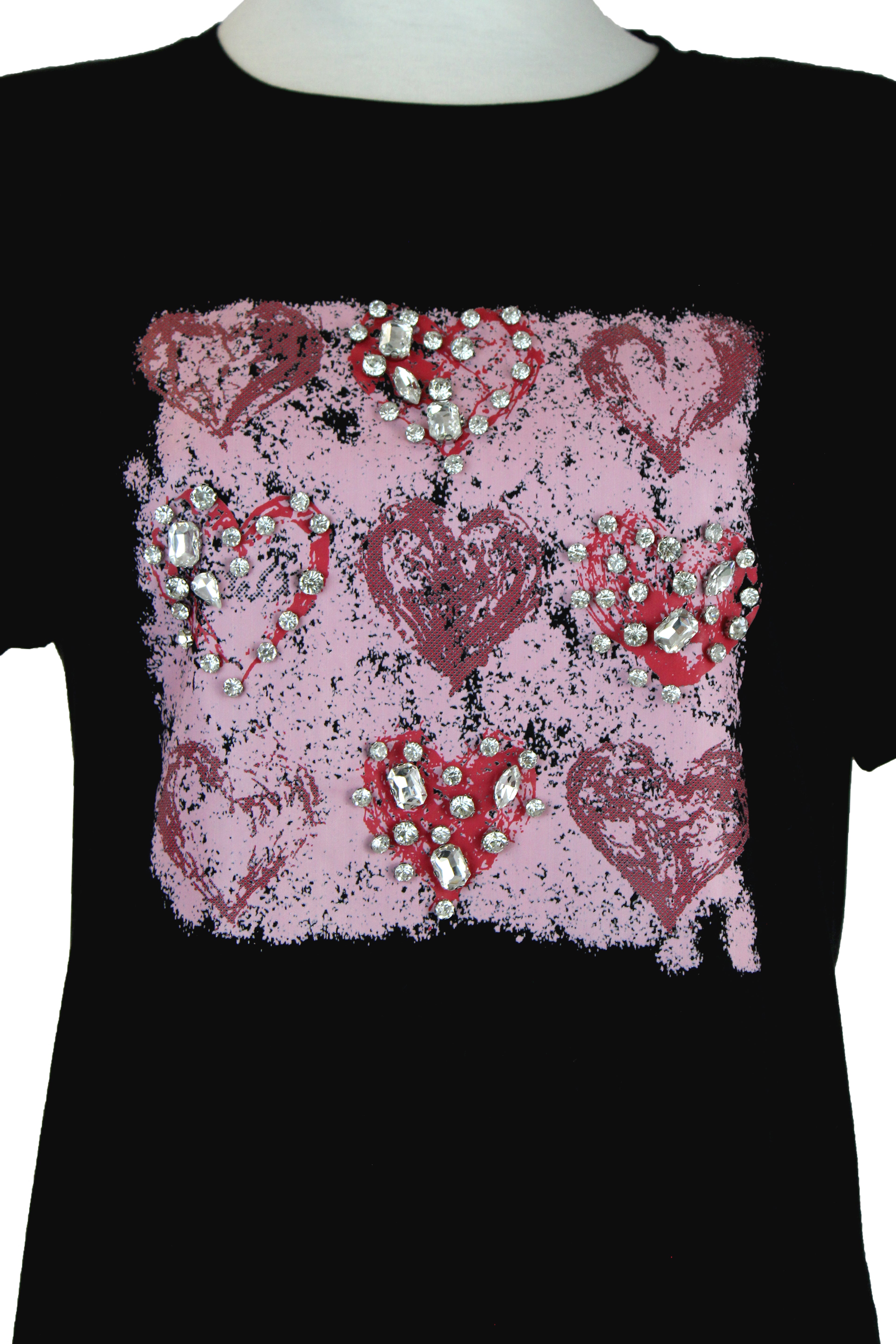M5552 Playera Con Estampado  De Corazones Con Pedreria