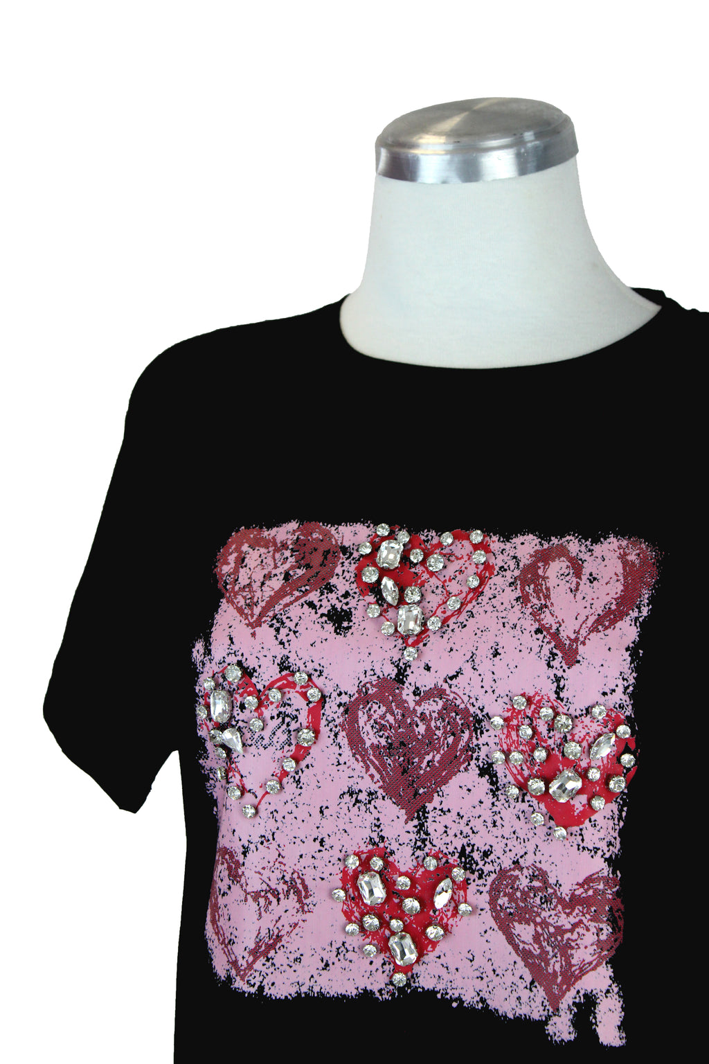 M5552 Playera Con Estampado  De Corazones Con Pedreria