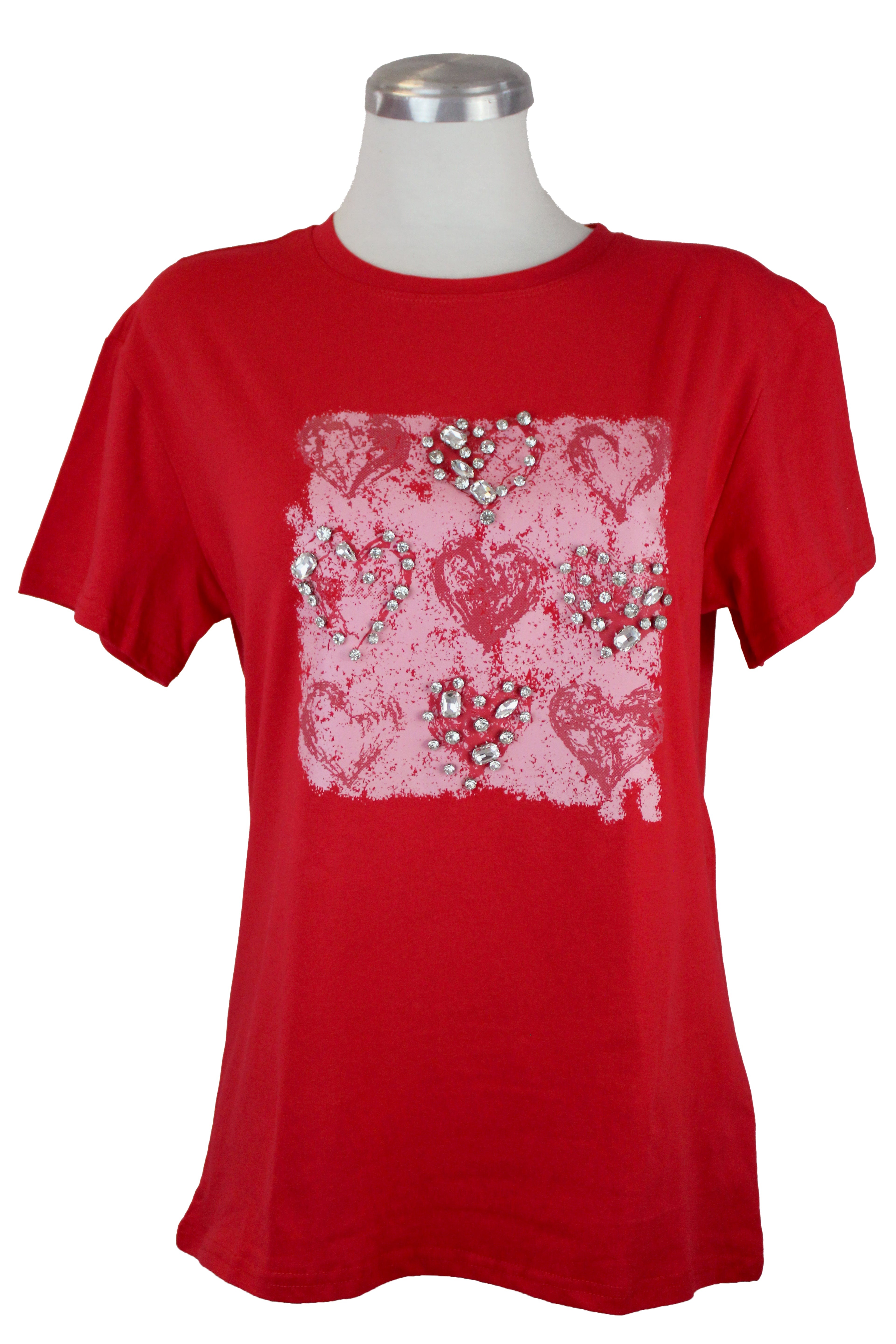 M5552 Playera Con Estampado  De Corazones Con Pedreria