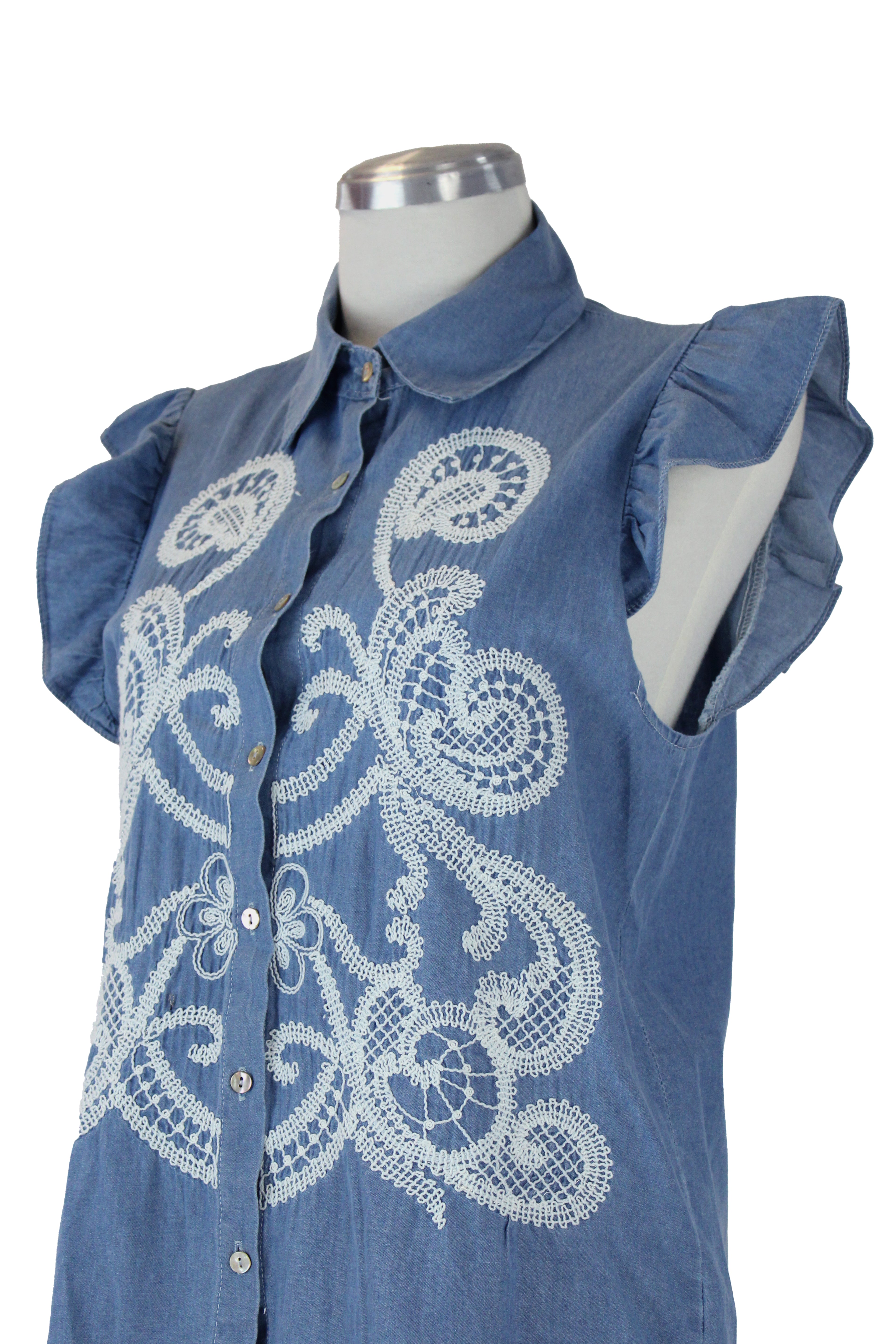 T2948 Conjunto Tipo Mezclilla Bordado Blanco Frontal