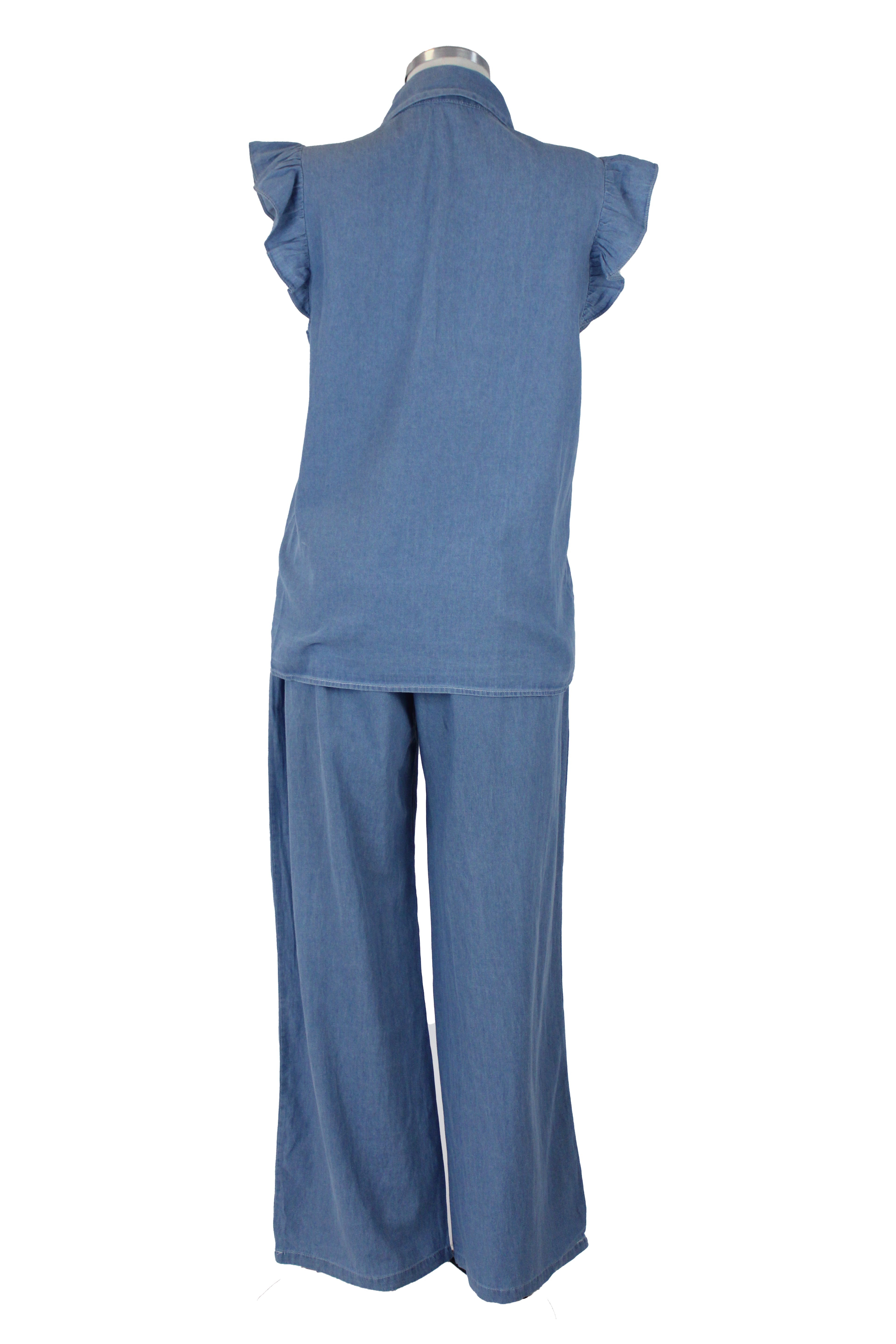 T2948 Conjunto Tipo Mezclilla Bordado Blanco Frontal