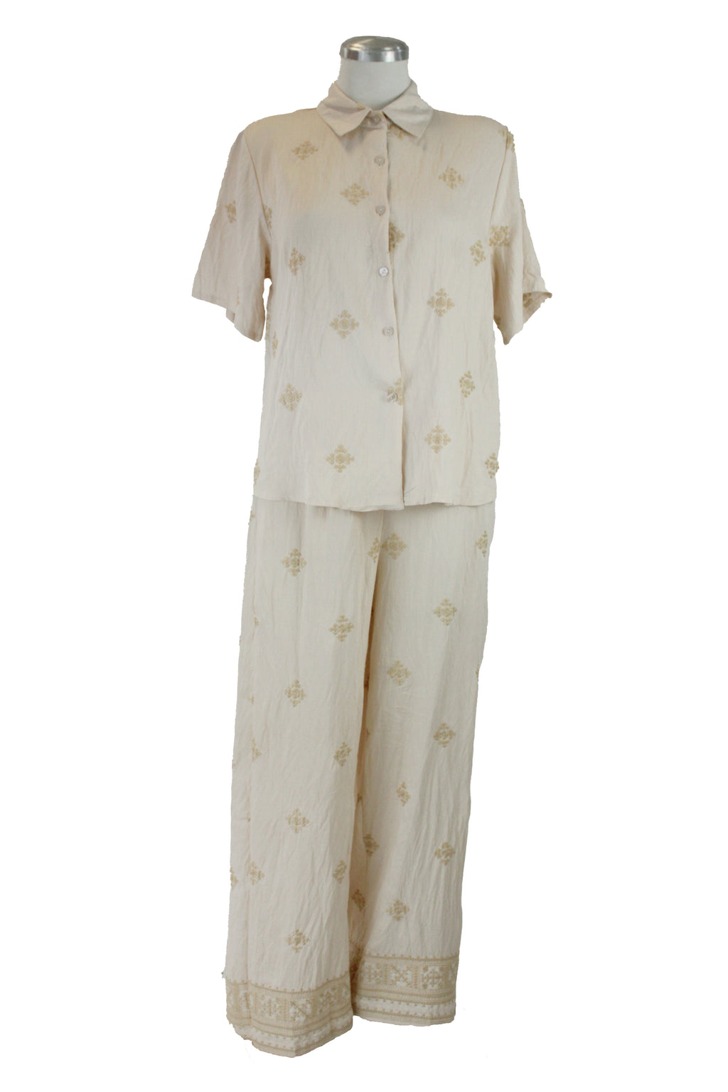 033-XMY25 Conjunto Blusa Y Pantalón Bordado Beige