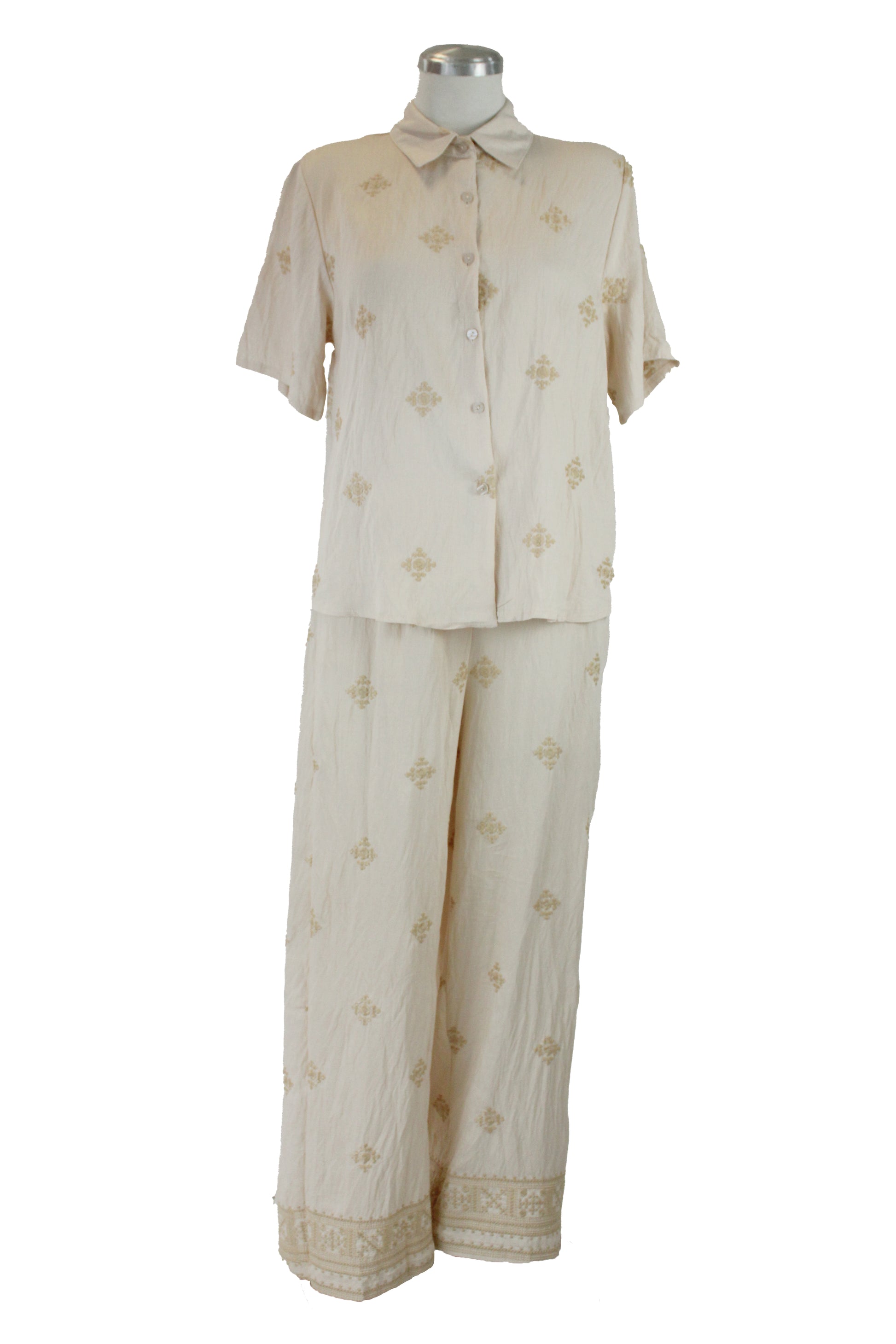 033-XMY25 Conjunto Blusa Y Pantalón Bordado Beige