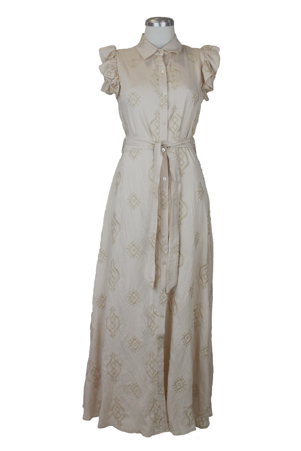 037-XMY25 Vestido Largo Con Bordado Beige