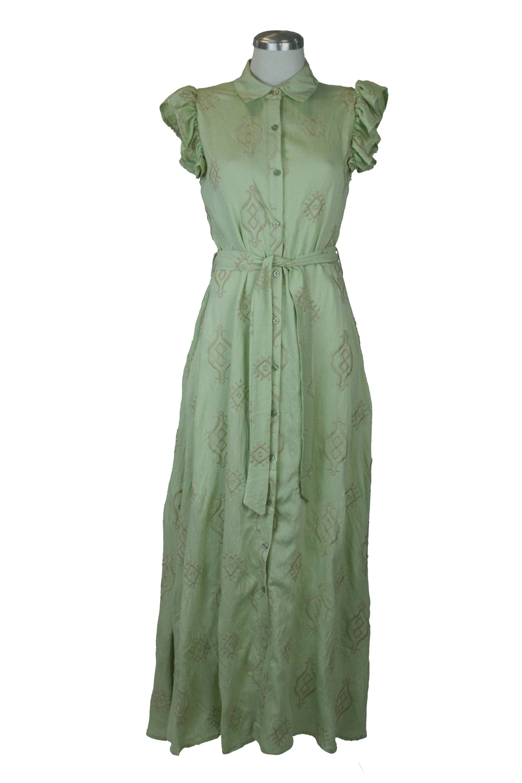 037-XMY25 Vestido Largo Con Bordado Beige