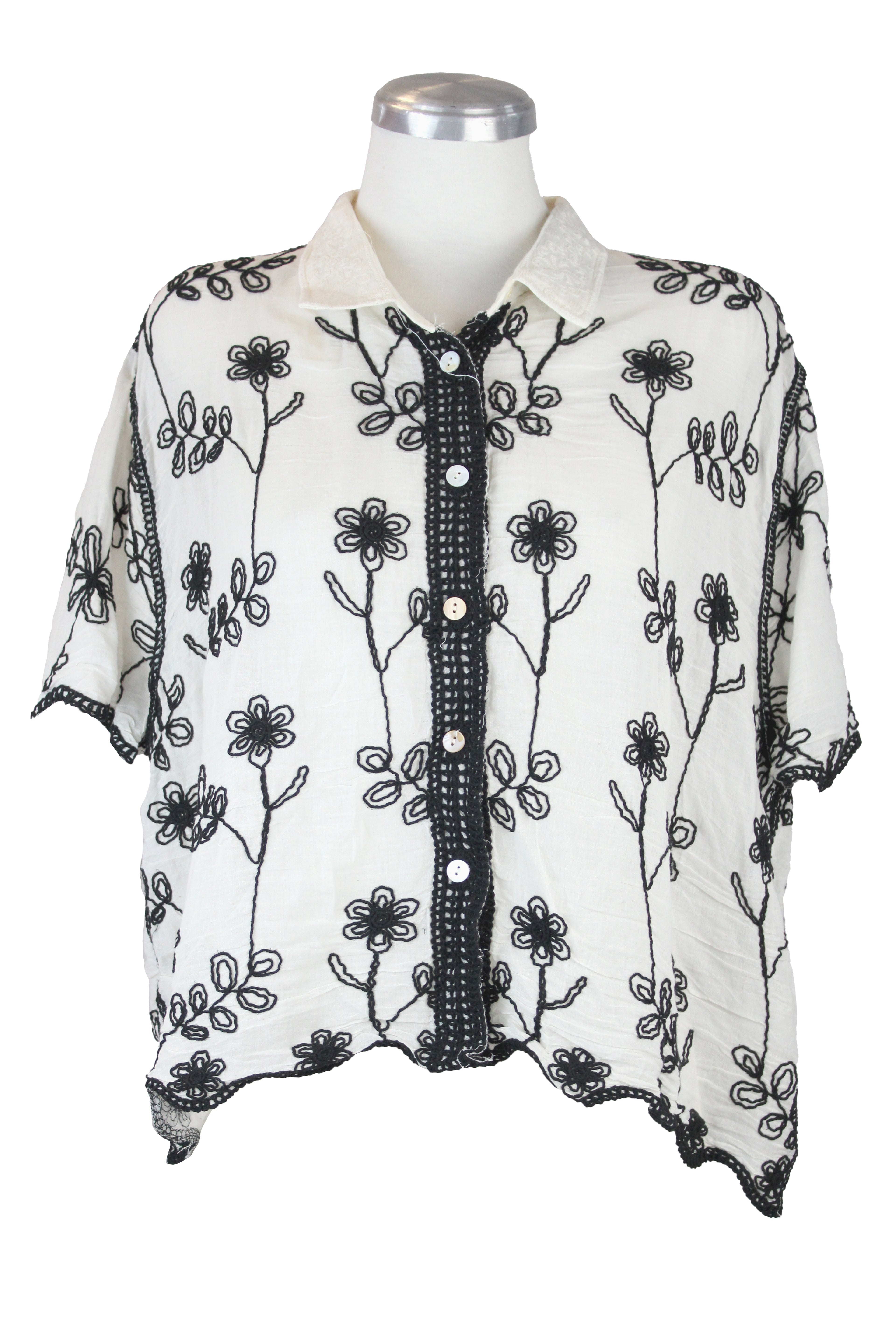 R7832 Blusa Camisa Abotonada Con Bordado