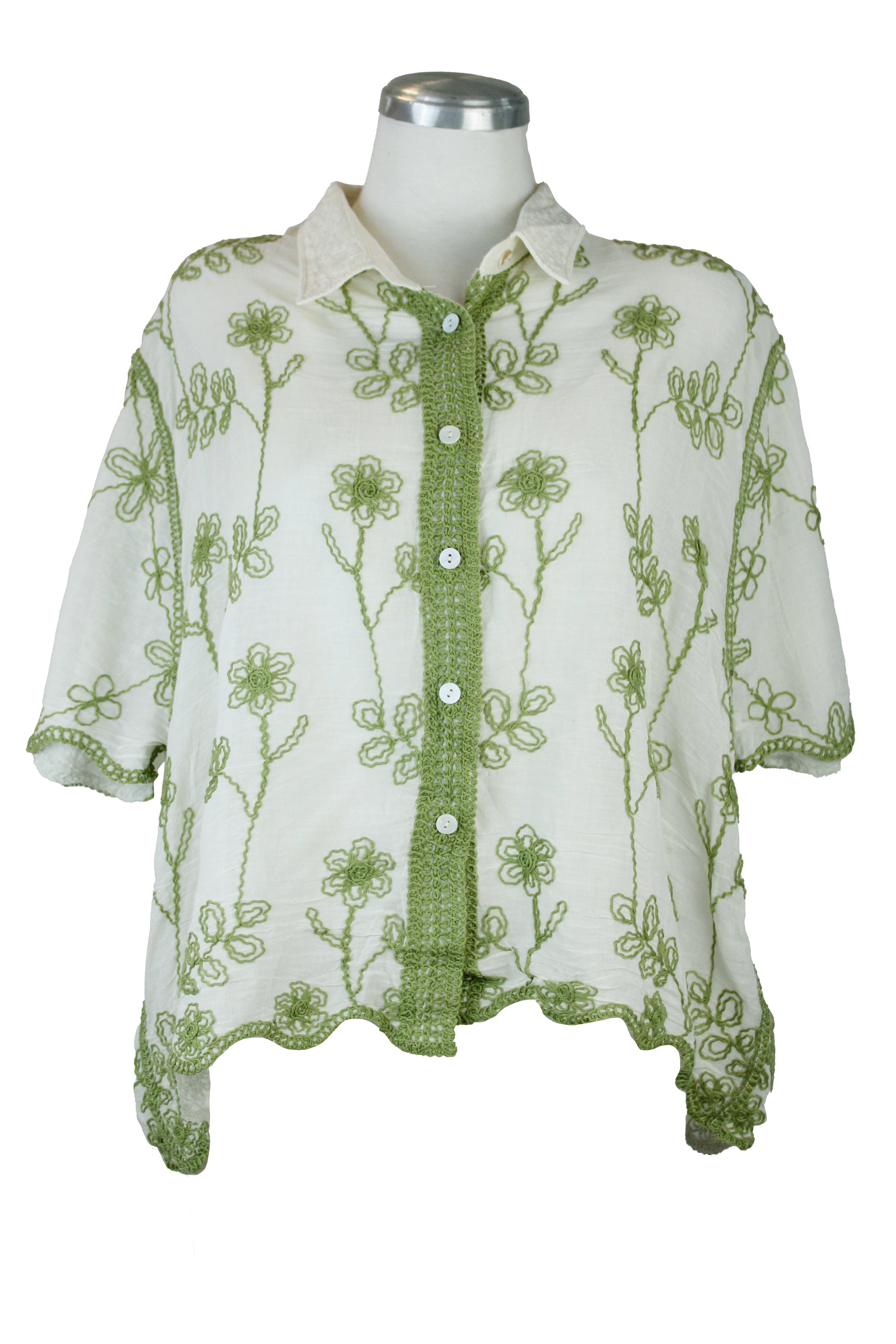 R7832 Blusa Camisa Abotonada Con Bordado