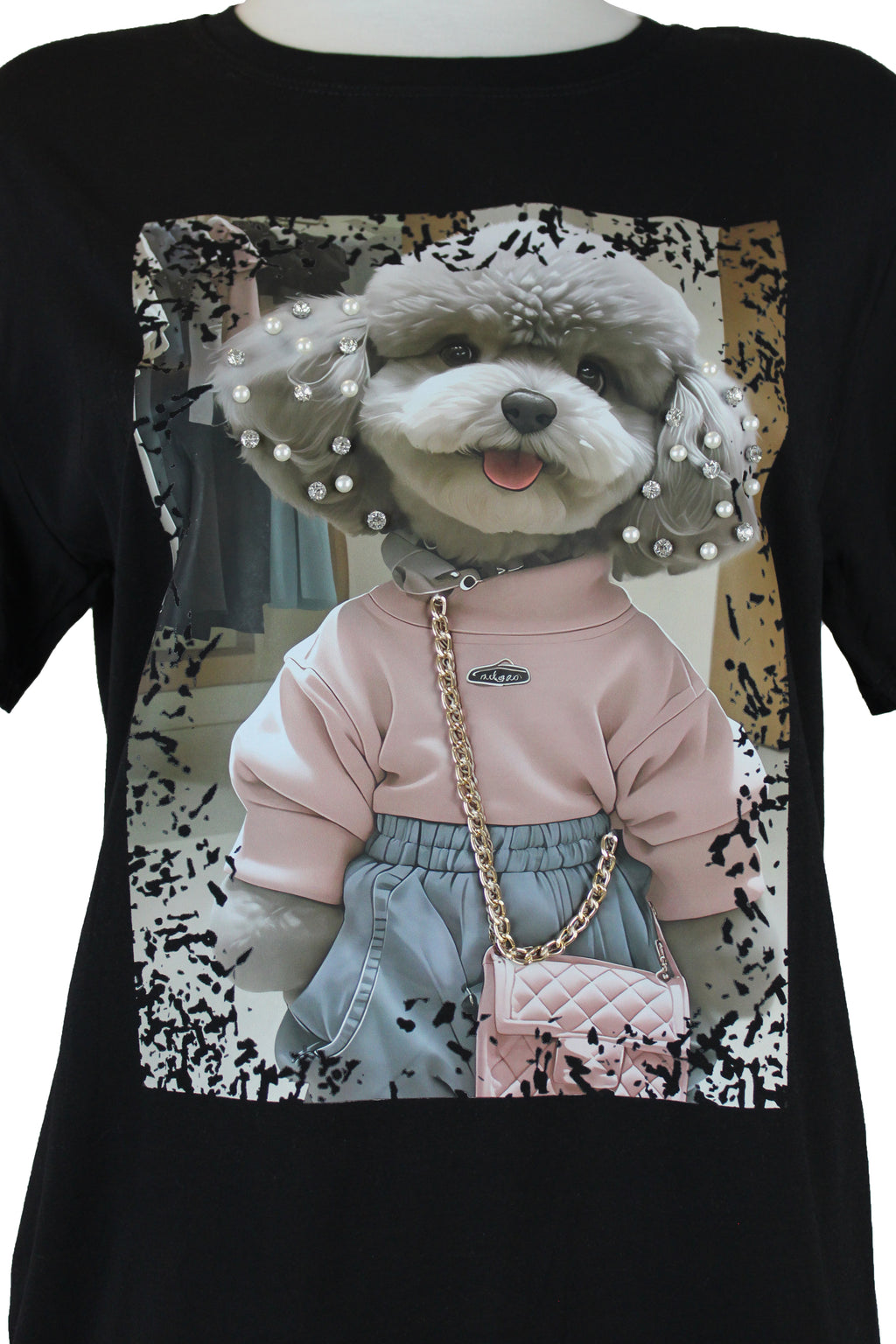 90991 Playera Con Estampado Perrito Y Accesorios 3D