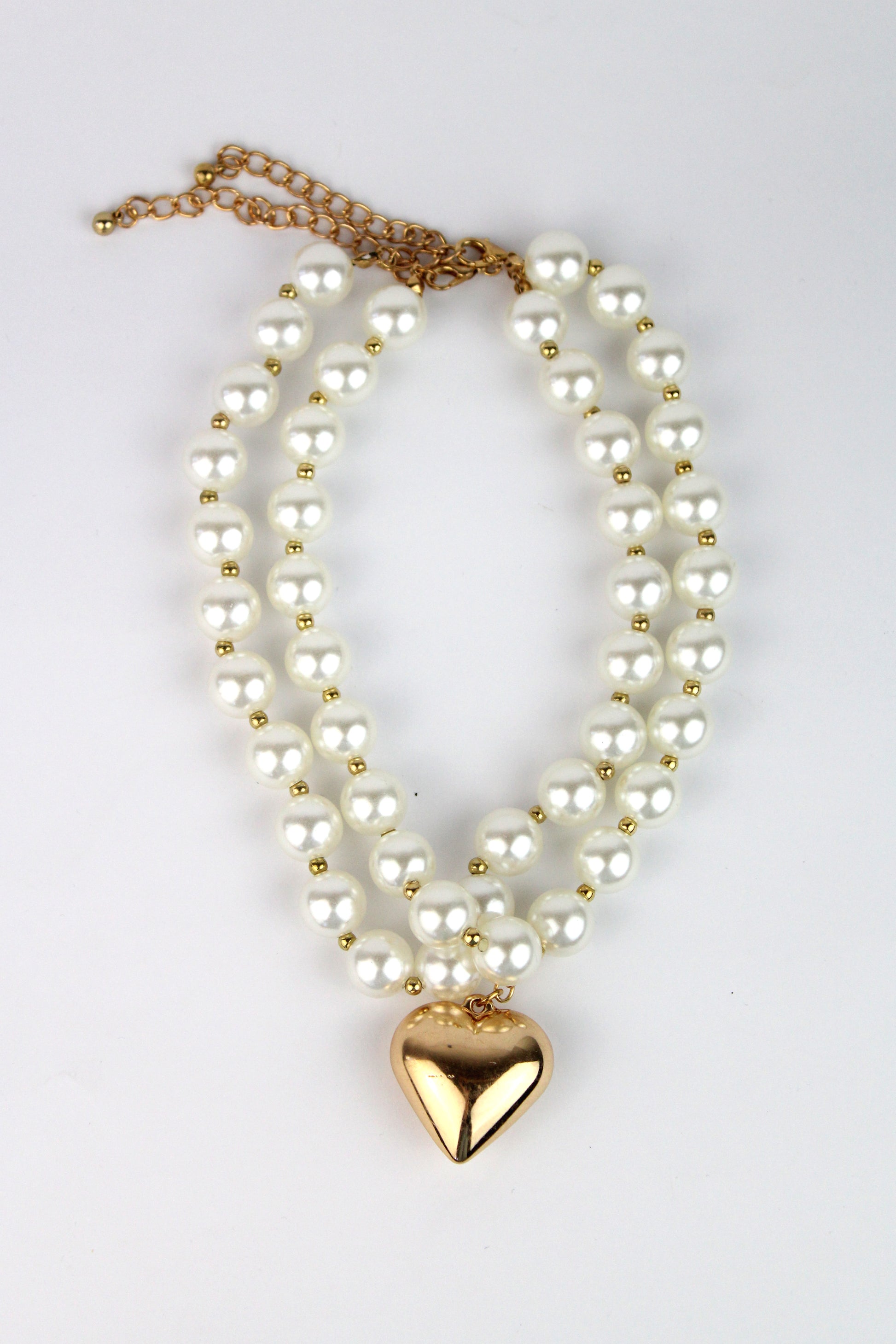 23T Collar Aperlado Jumbo Corazón Dorado C/Pulsera