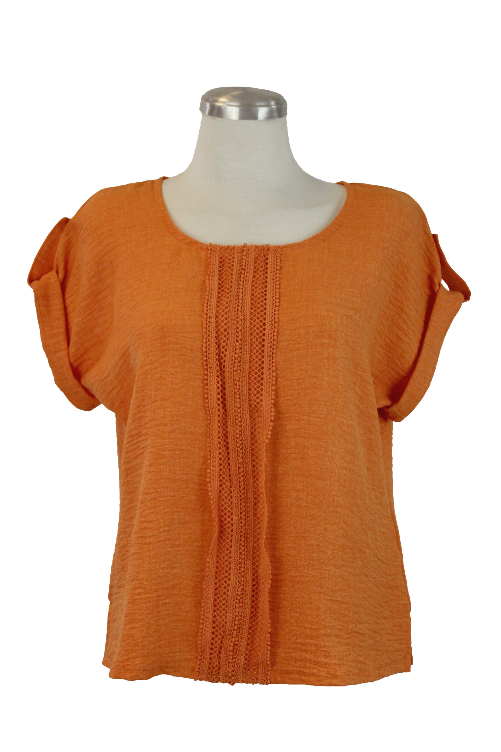 0064 Blusa Con Bordado Frontal Manga Arremangada