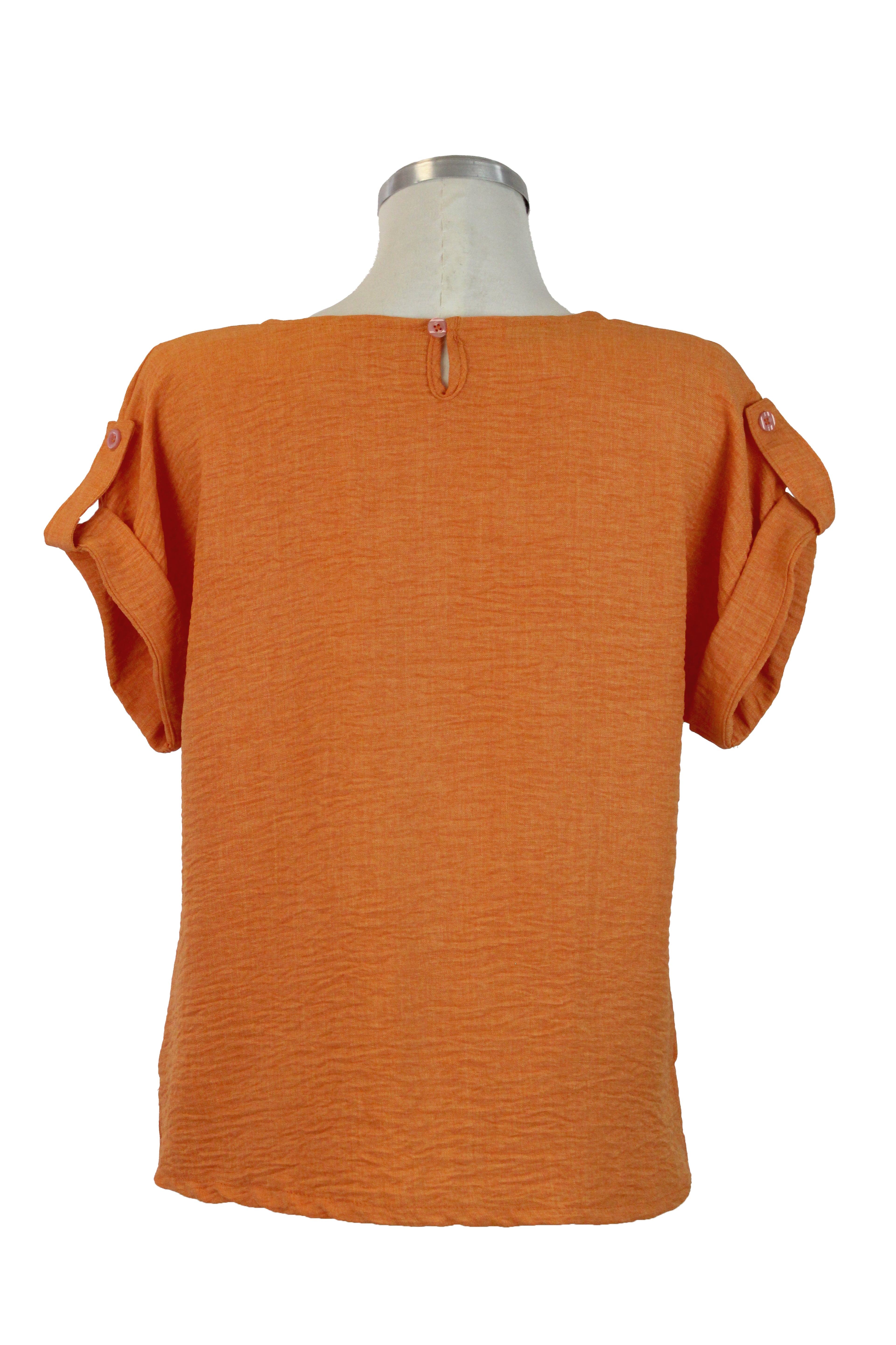 0064 Blusa Con Bordado Frontal Manga Arremangada