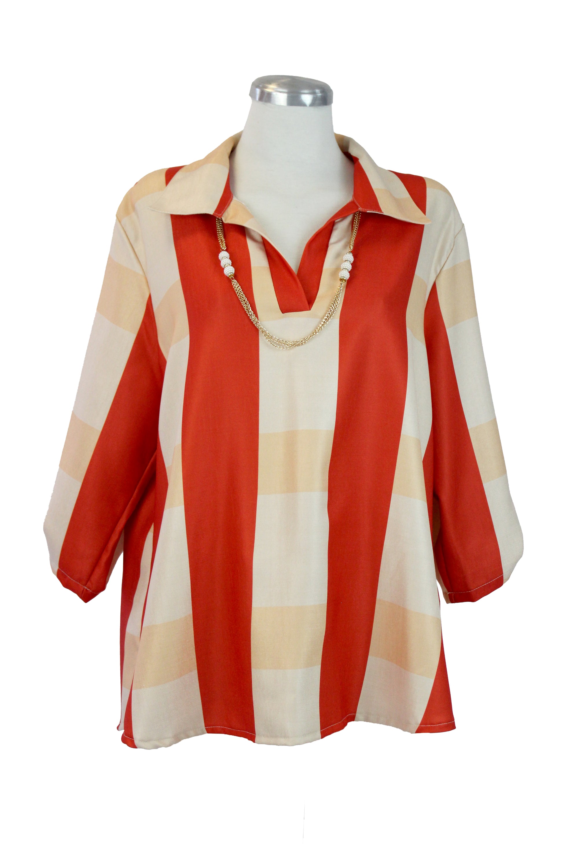 0048 Blusa Cuadros Manga 3/4 C/Collar Dorado