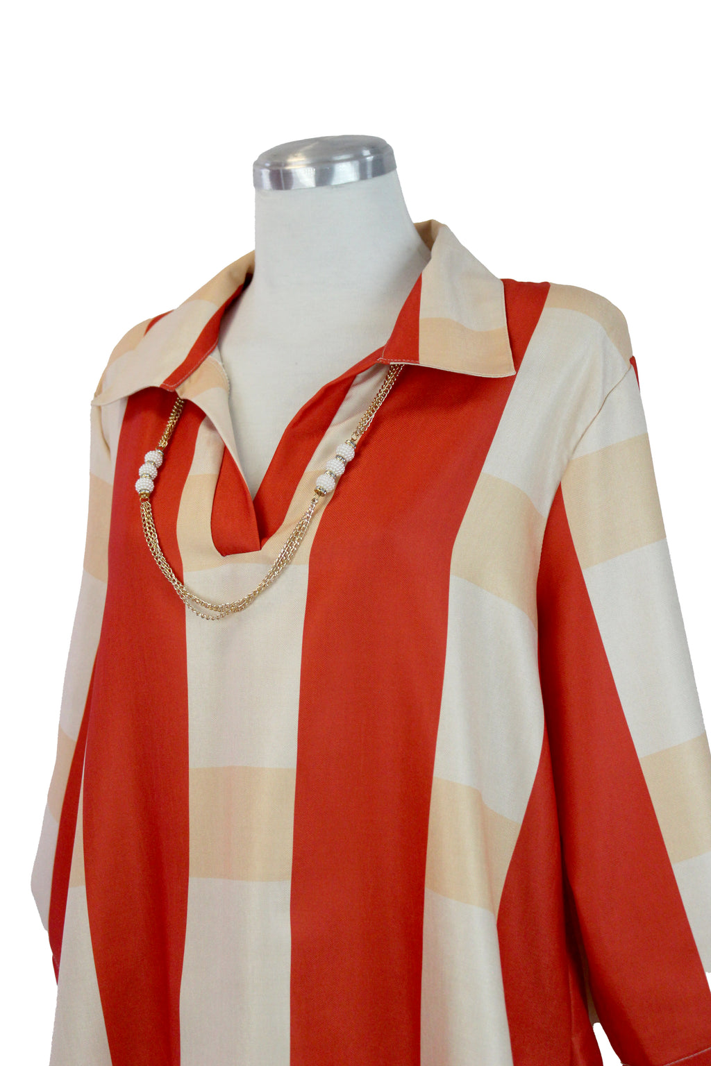 0048 Blusa Cuadros Manga 3/4 C/Collar Dorado