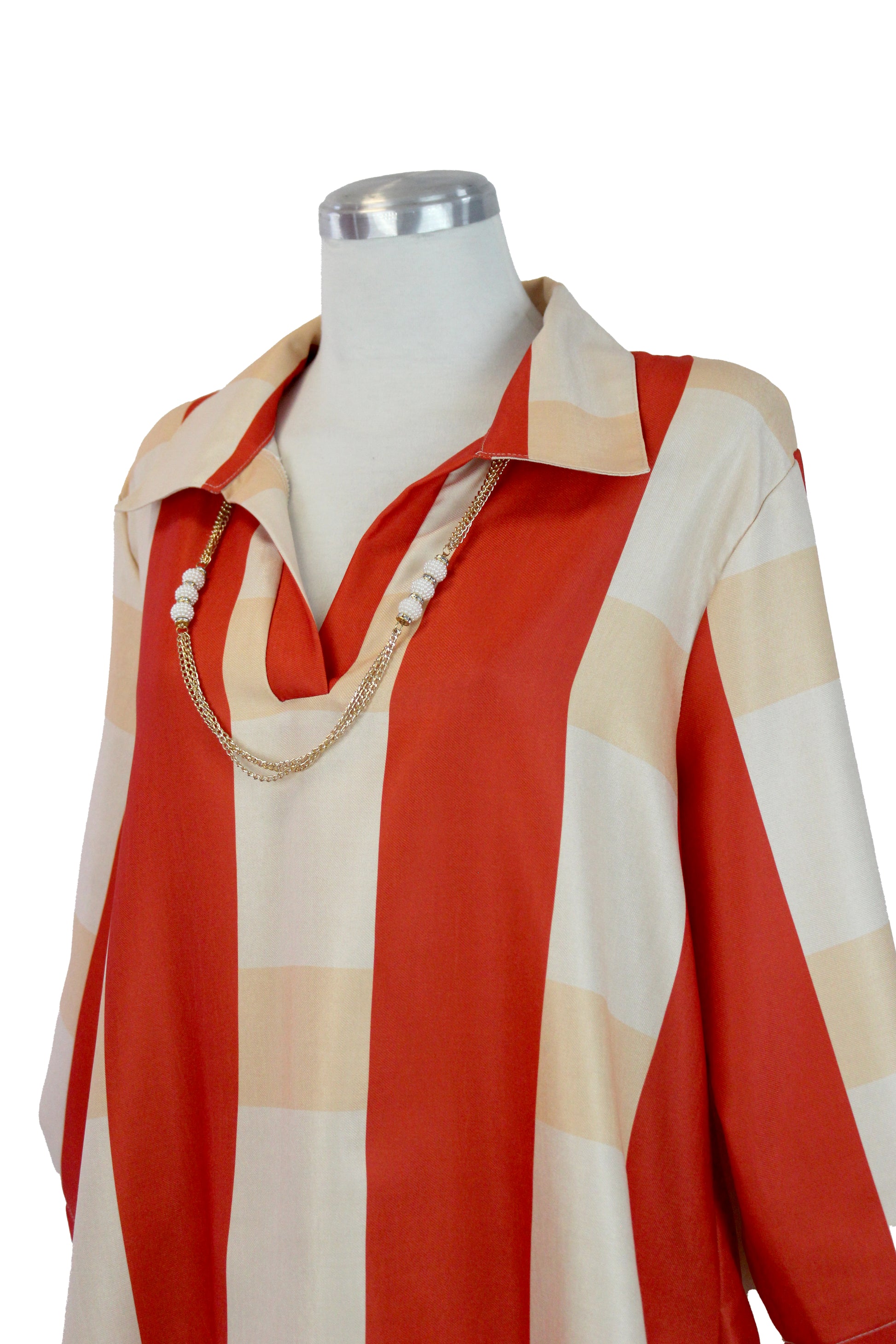 0048 Blusa Cuadros Manga 3/4 C/Collar Dorado