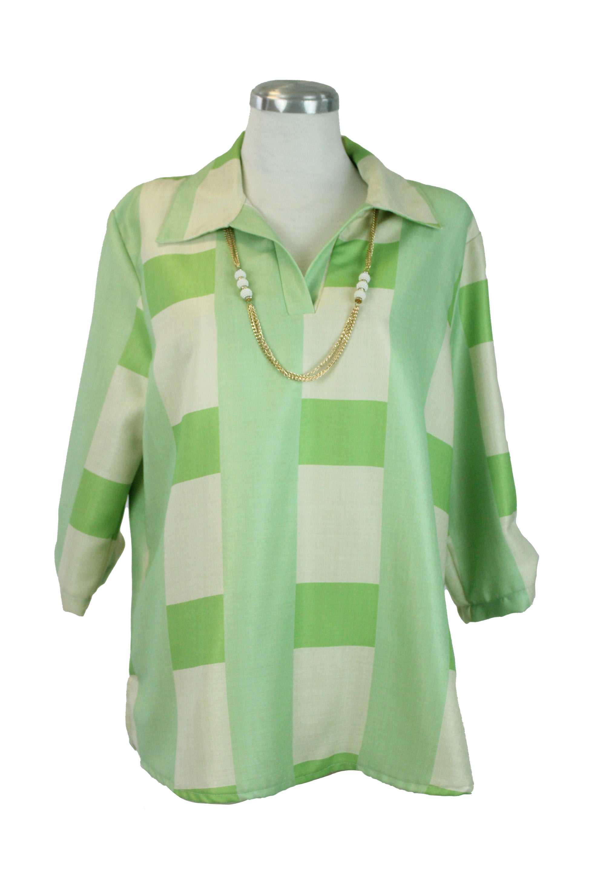 0048 Blusa Cuadros Manga 3/4 C/Collar Dorado