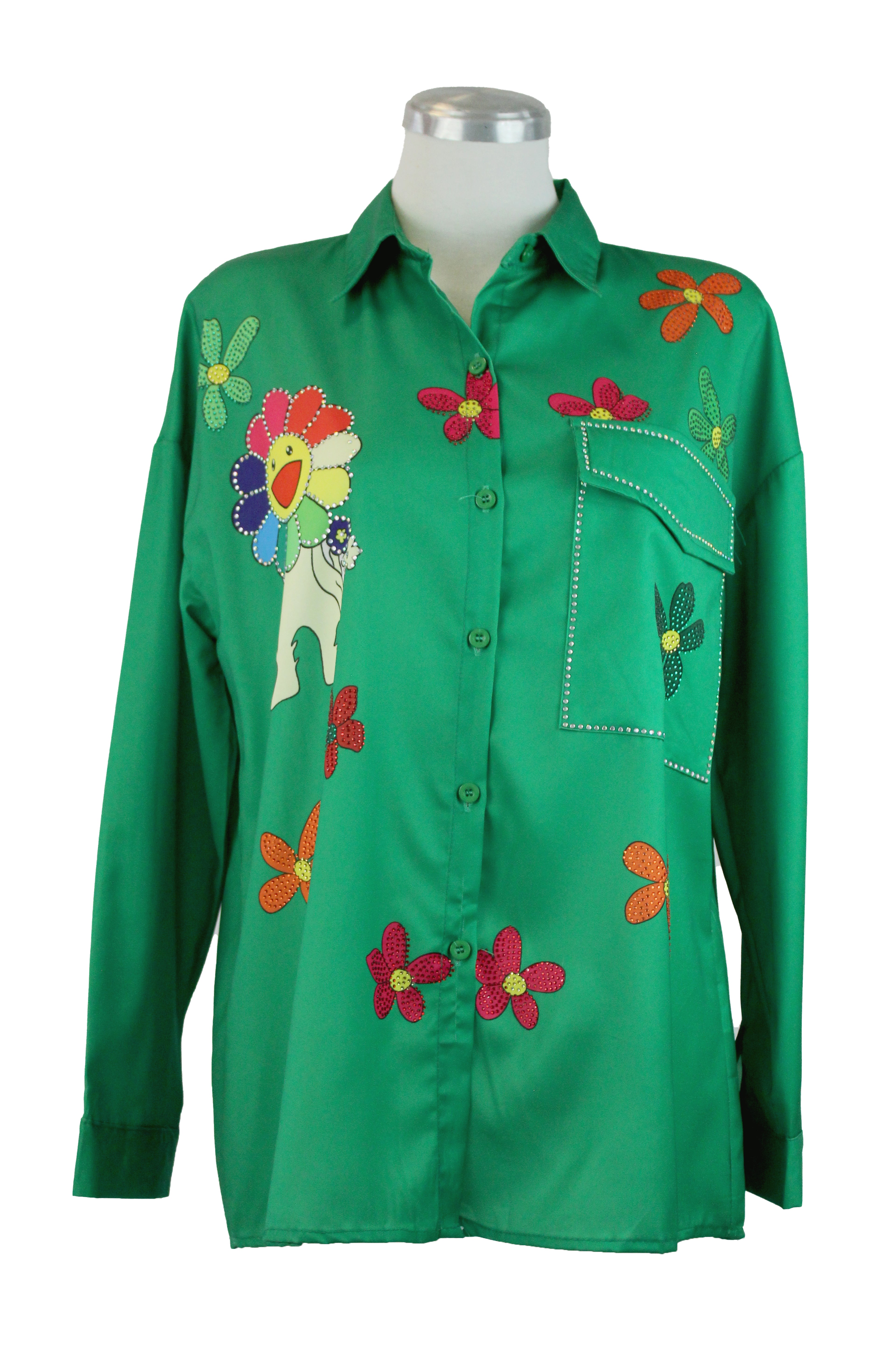 10717 Camisa Manga Larga Estampado Flores, Smile y Brillo