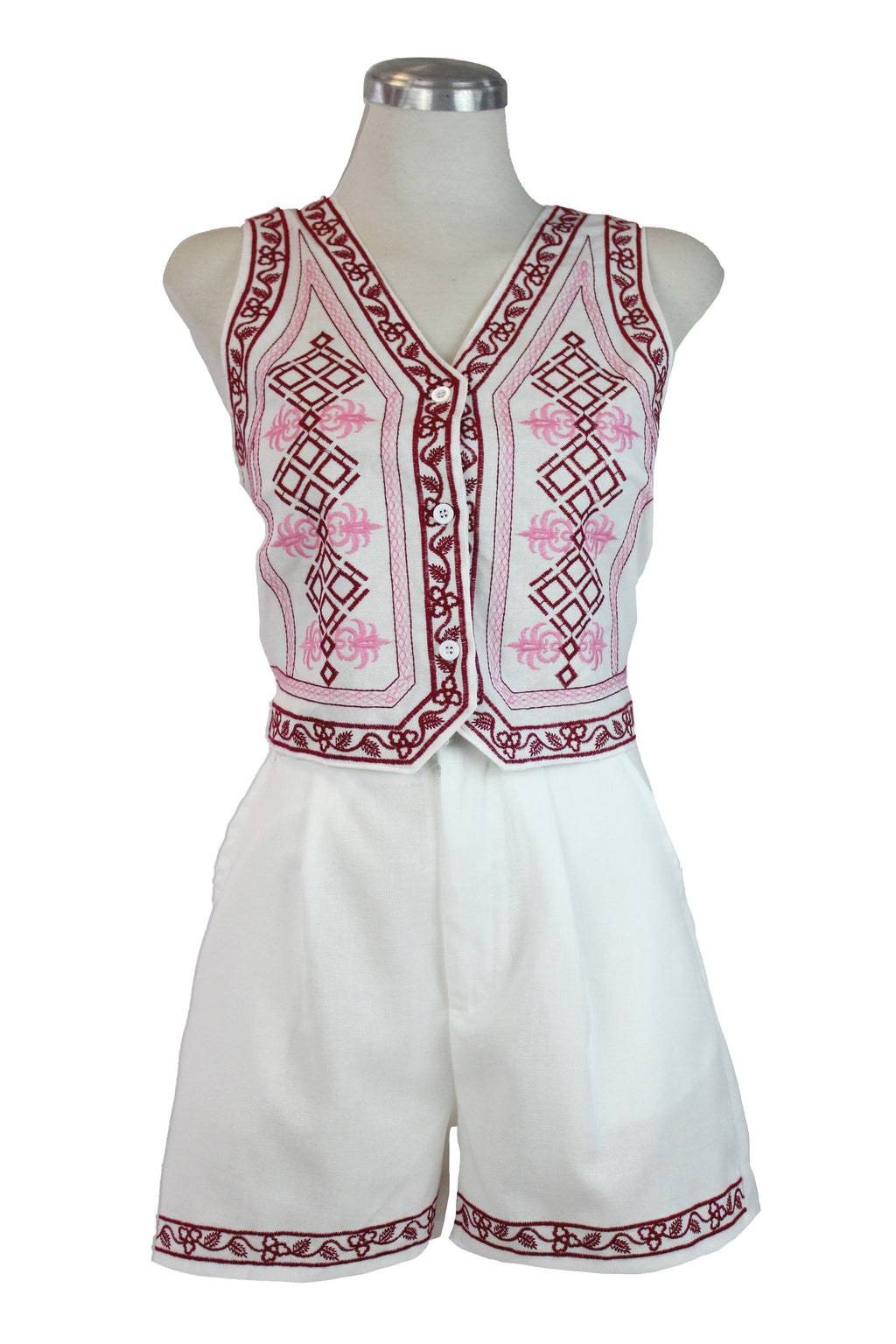 GYF280 Conjunto Chaleco Bordado Con Short