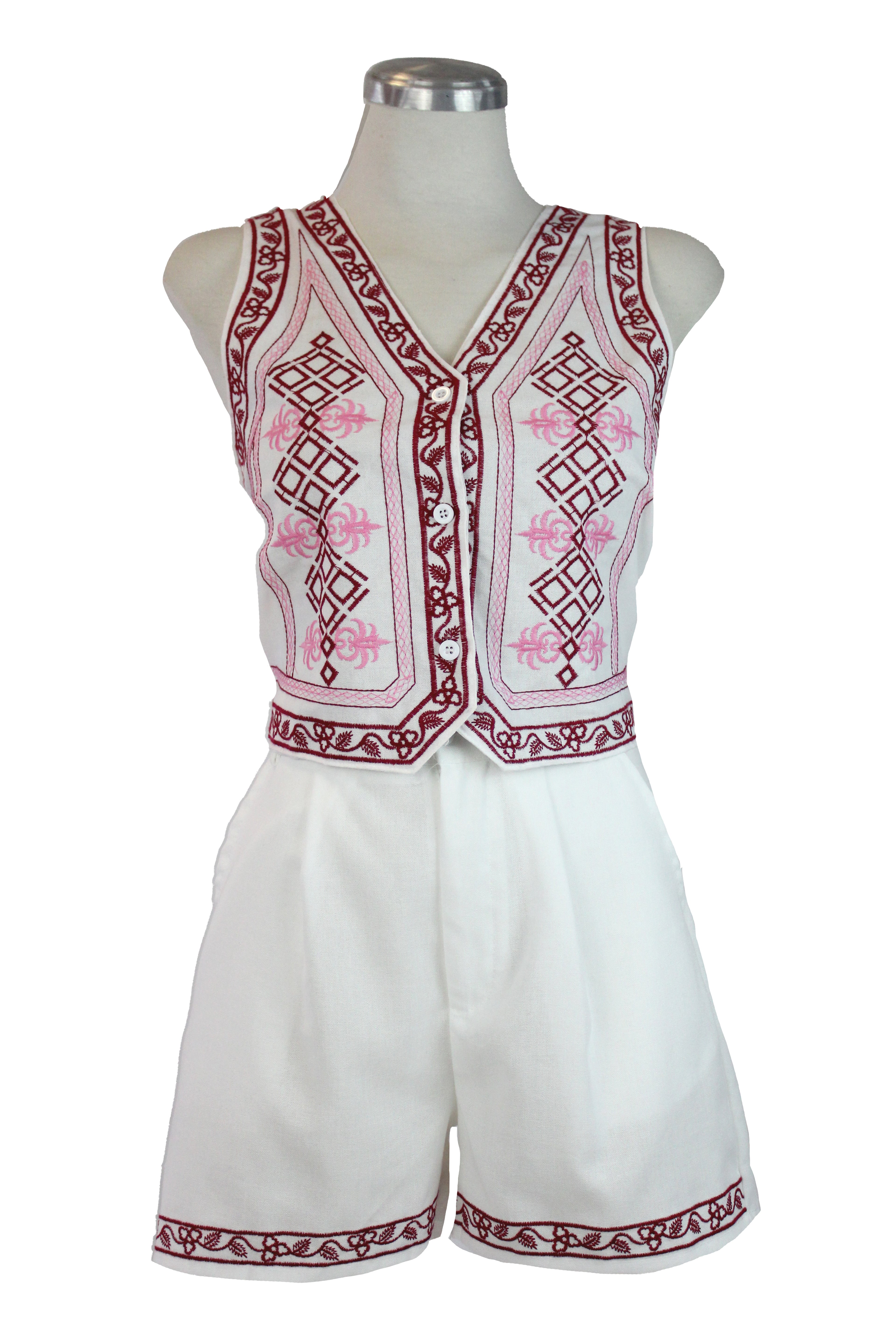 GYF280 Conjunto Chaleco Bordado Con Short