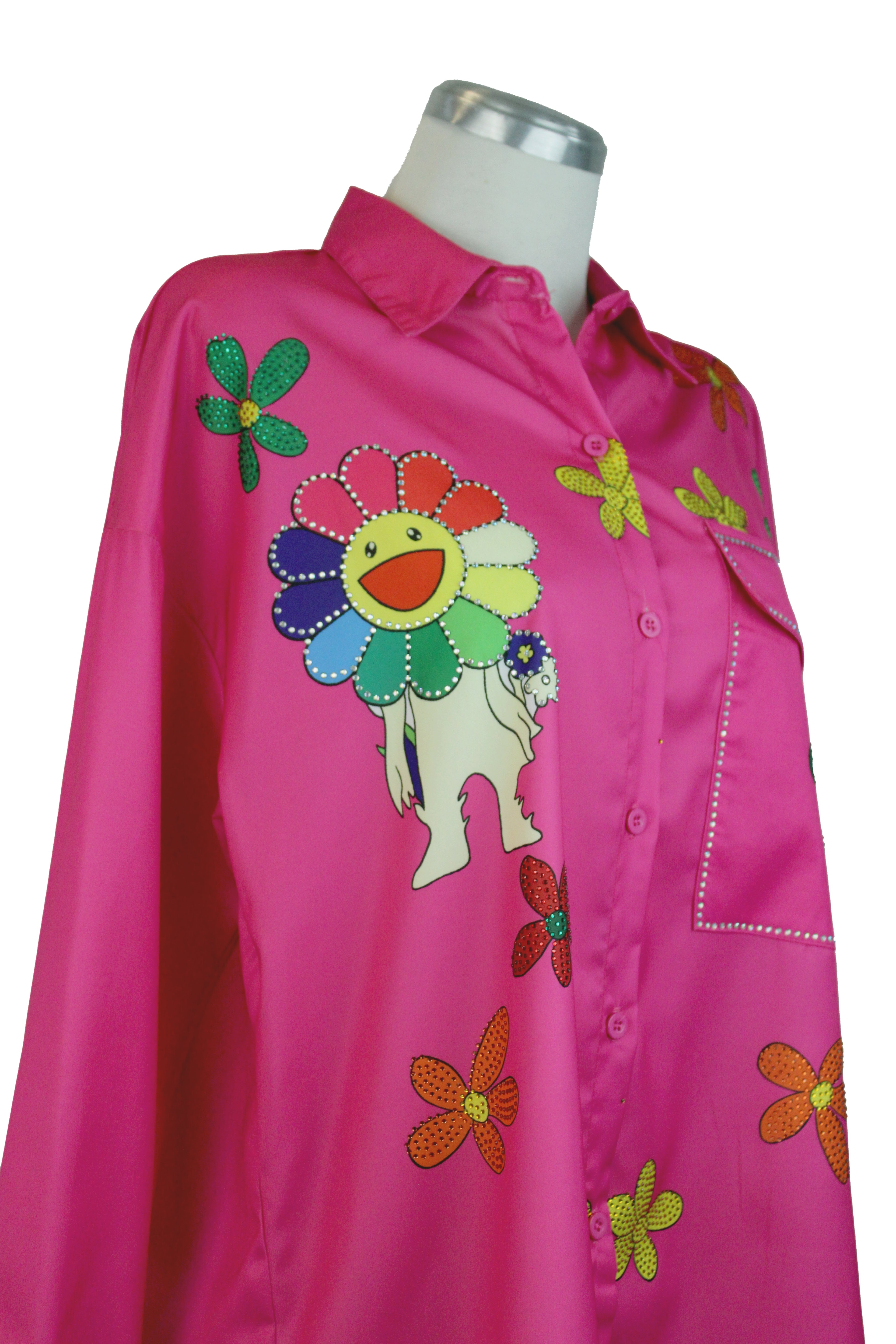 10717 Camisa Manga Larga Estampado Flores, Smile y Brillo