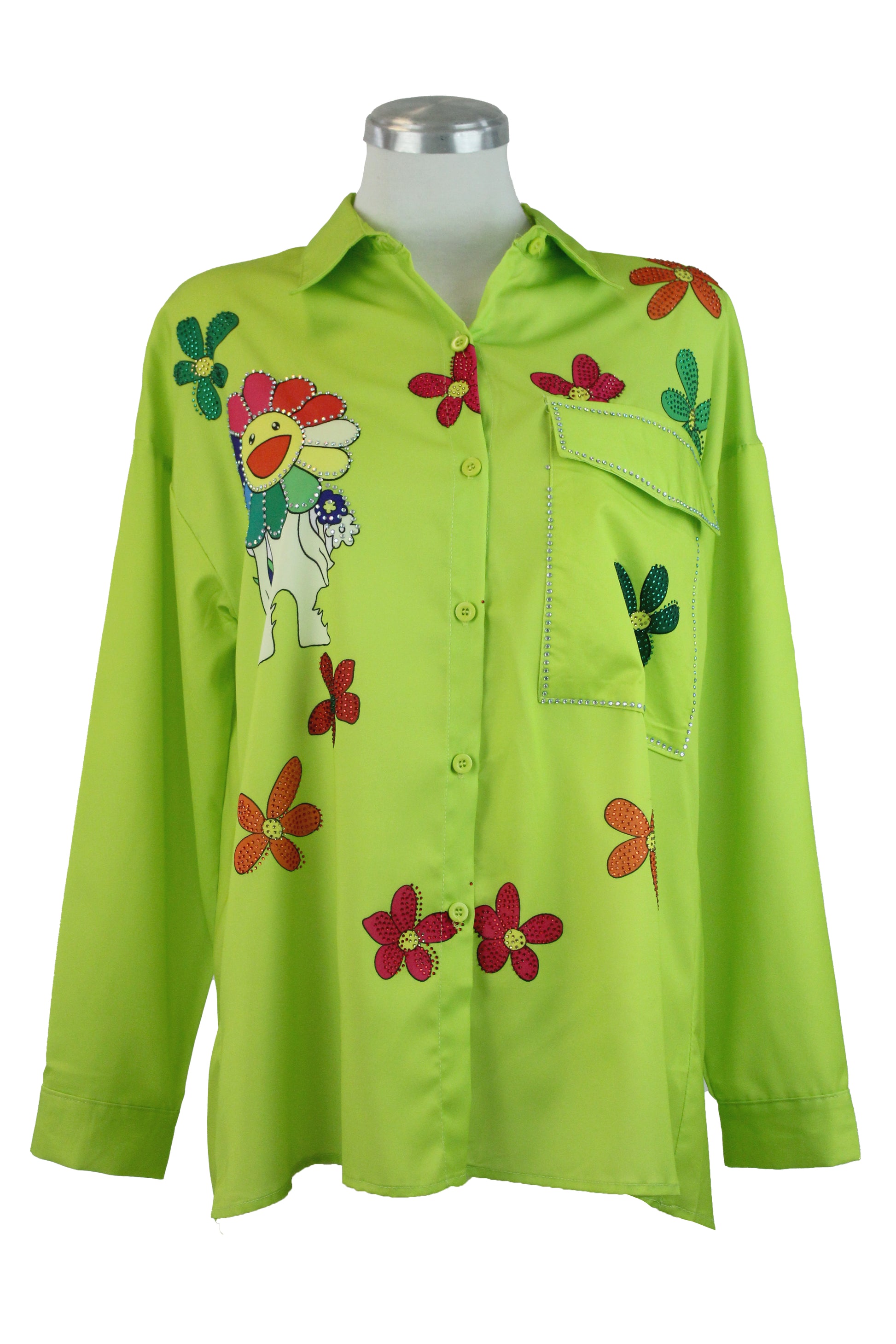 10717 Camisa Manga Larga Estampado Flores, Smile y Brillo