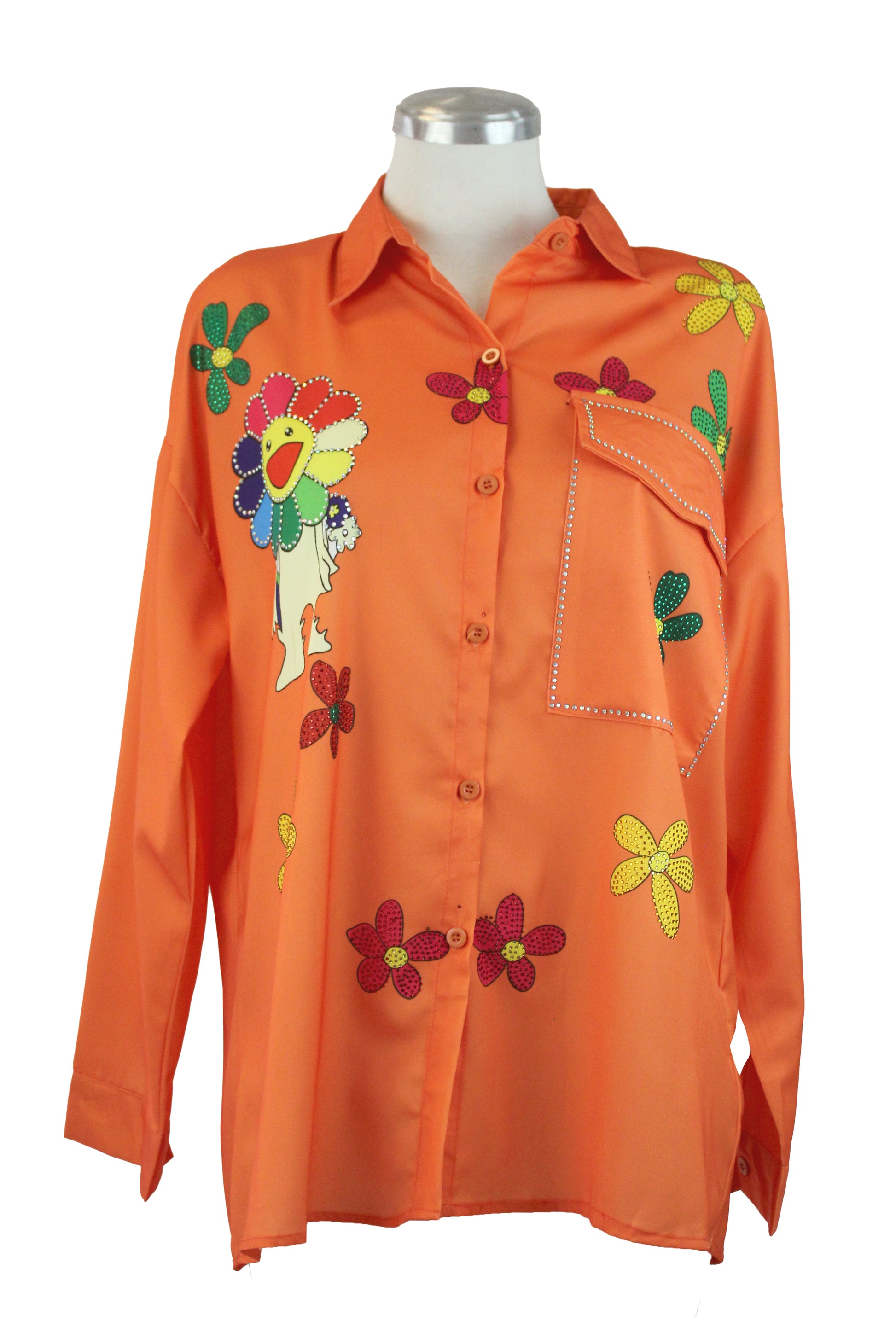 10717 Camisa Manga Larga Estampado Flores, Smile y Brillo