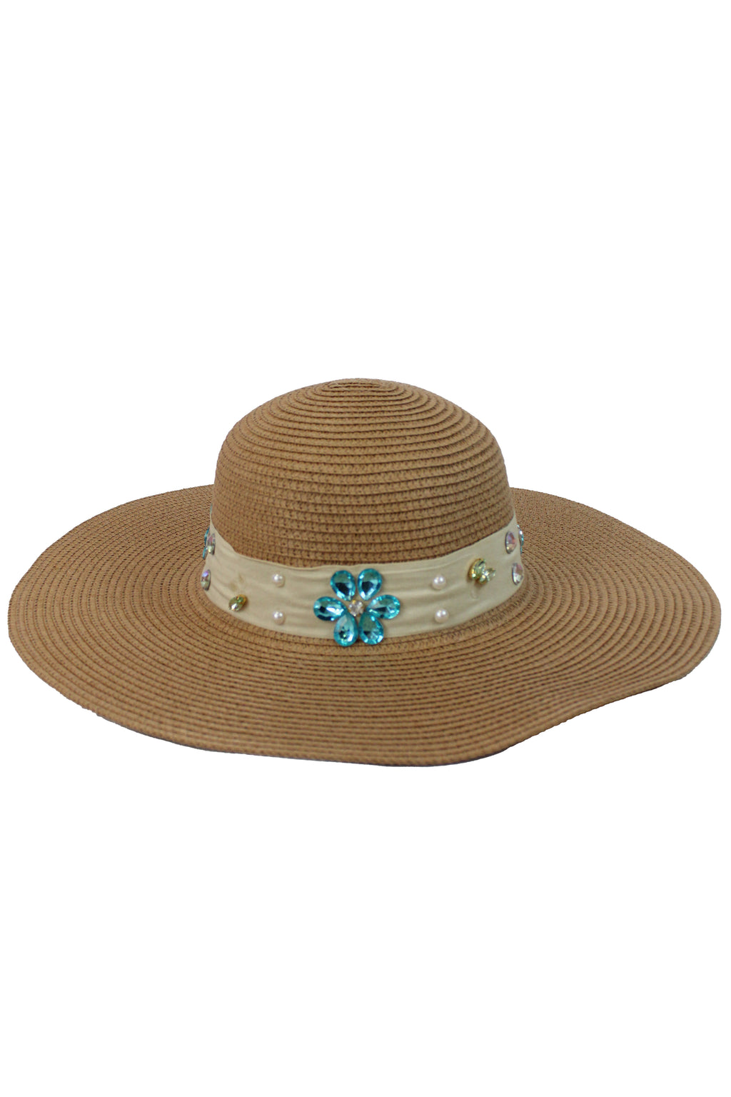FH1315 Sombrero toquilla con piedras y flores