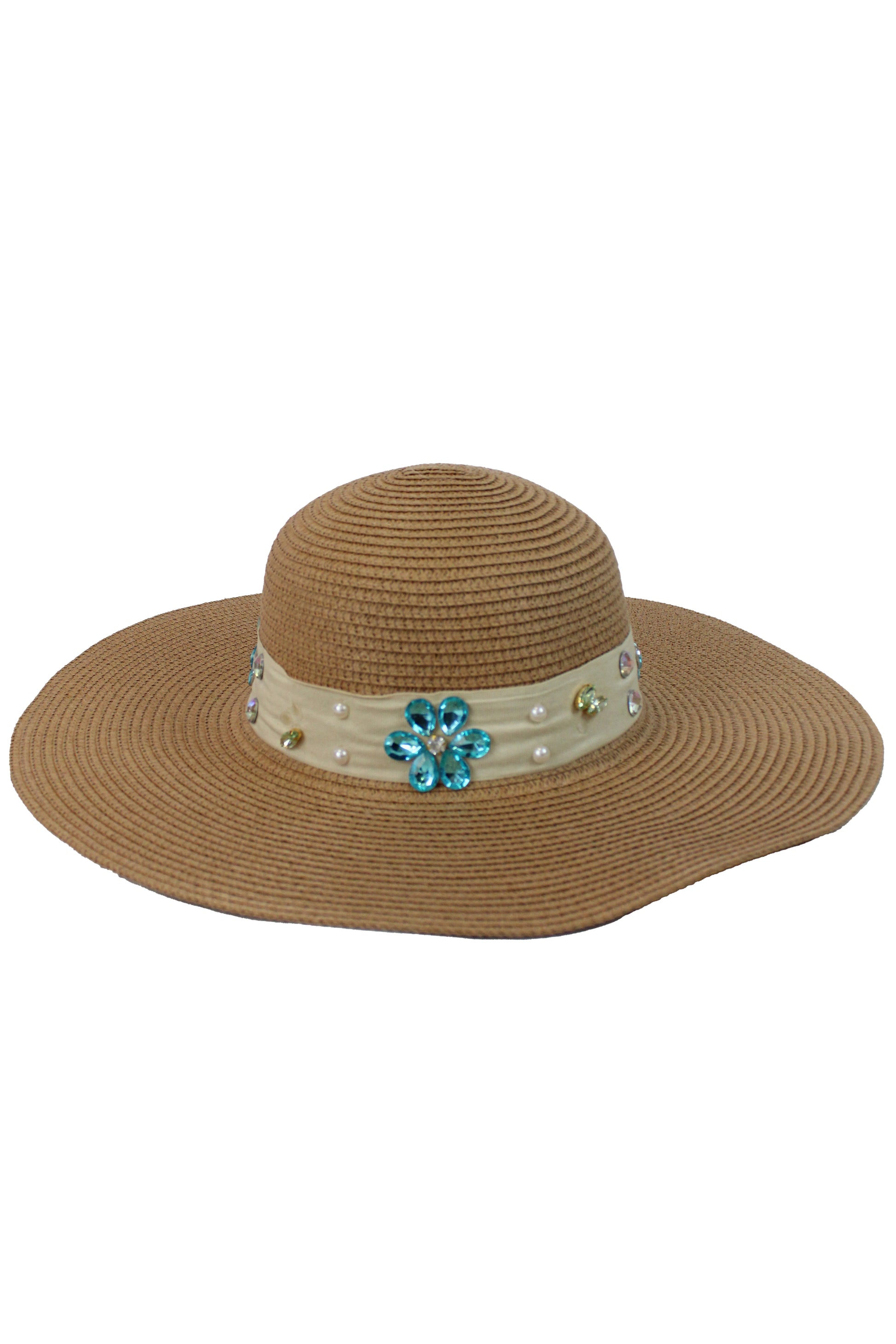 FH1315 Sombrero toquilla con piedras y flores