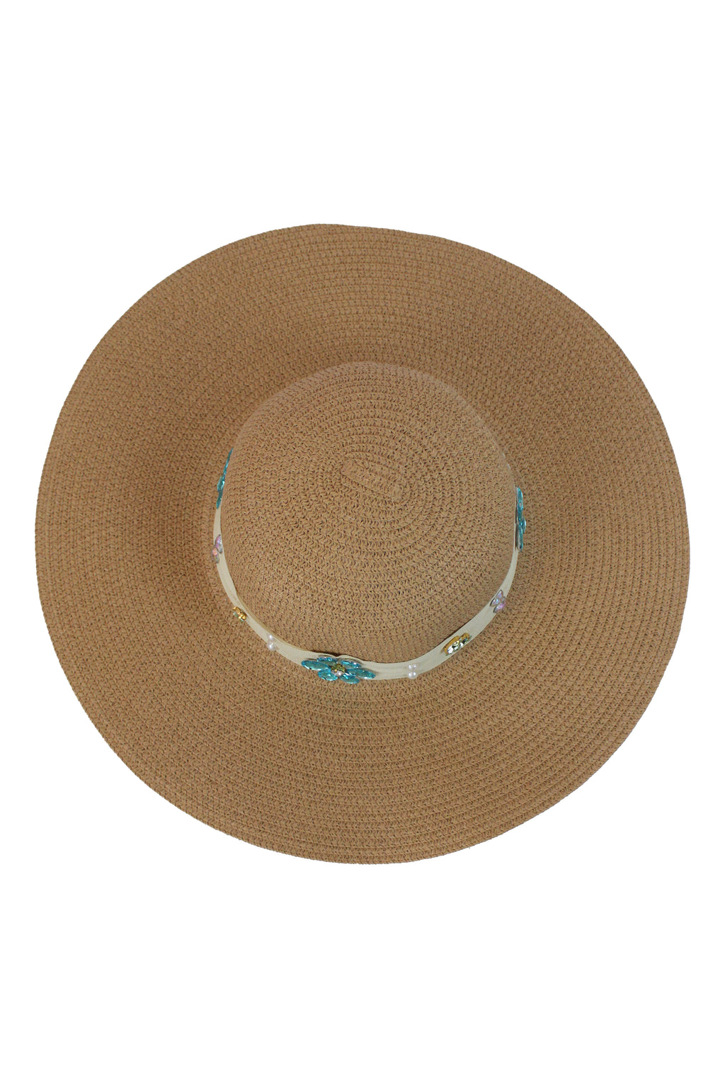 FH1315 Sombrero toquilla con piedras y flores