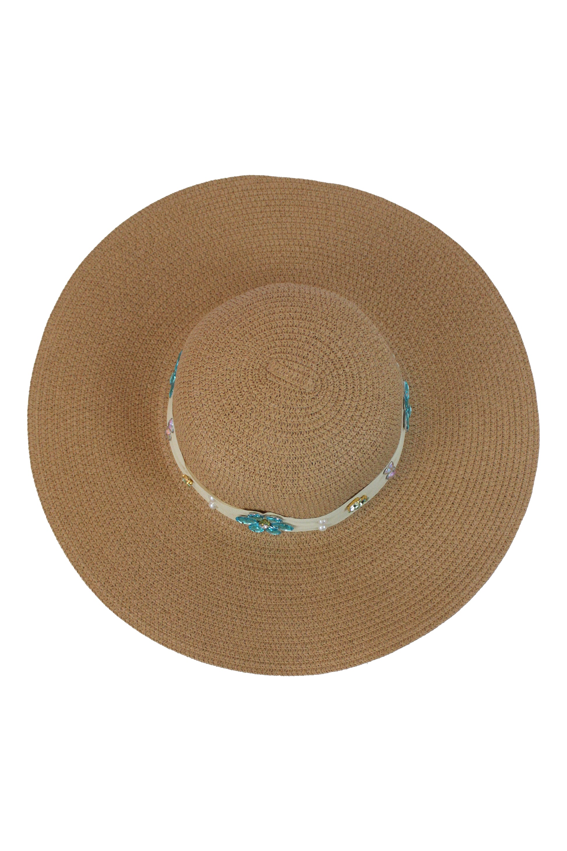FH1315 Sombrero toquilla con piedras y flores