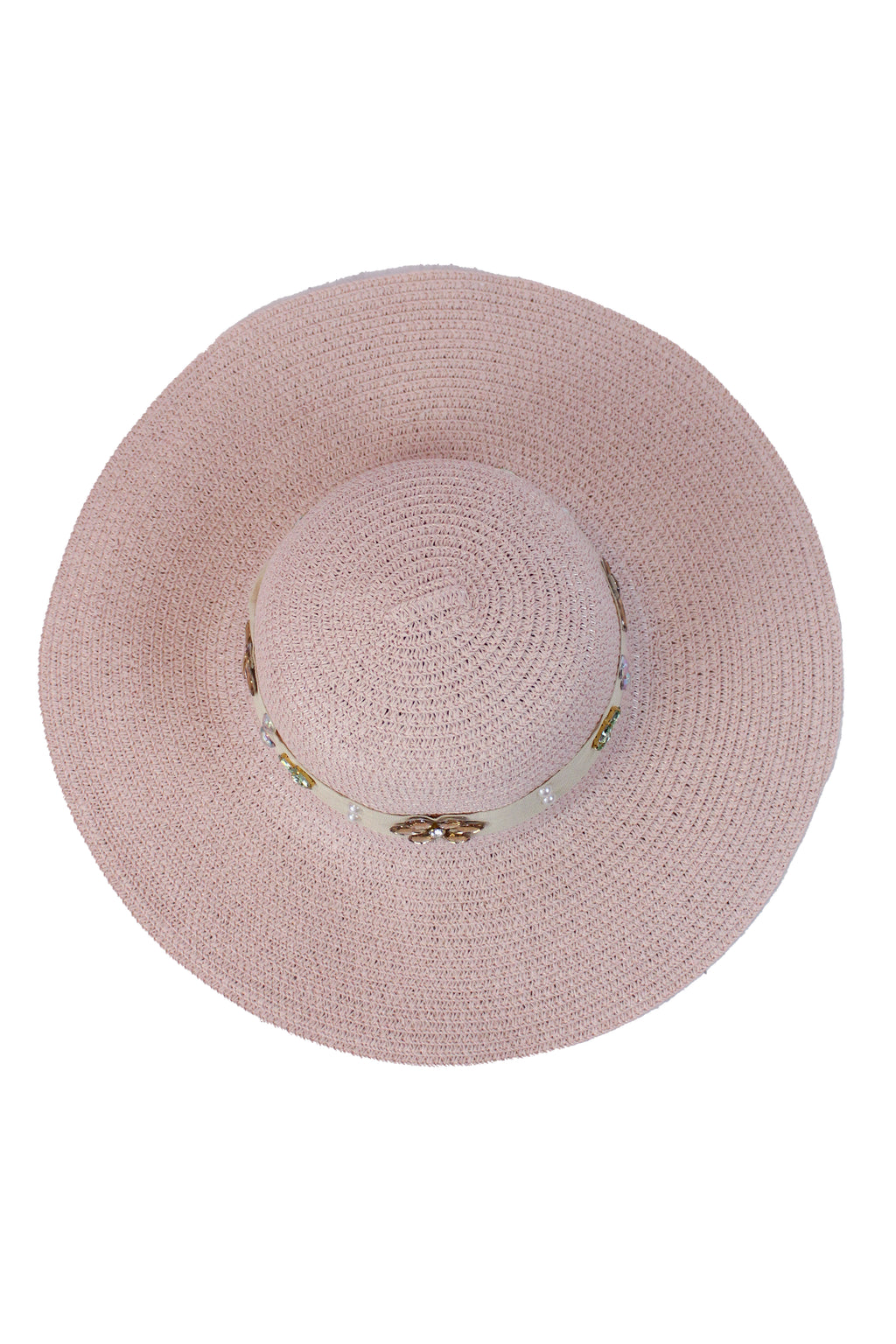 FH1315 Sombrero toquilla con piedras y flores