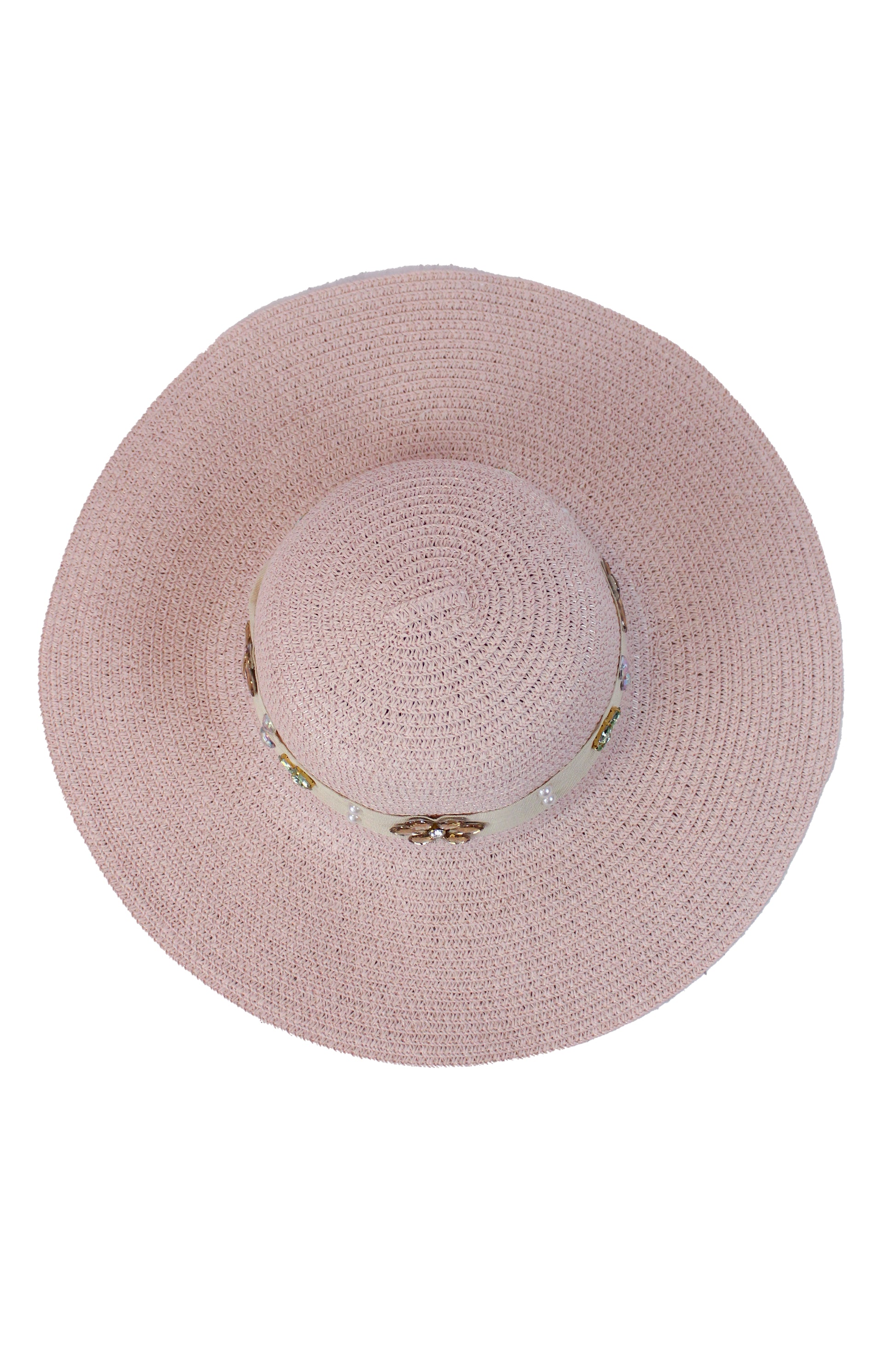 FH1315 Sombrero toquilla con piedras y flores