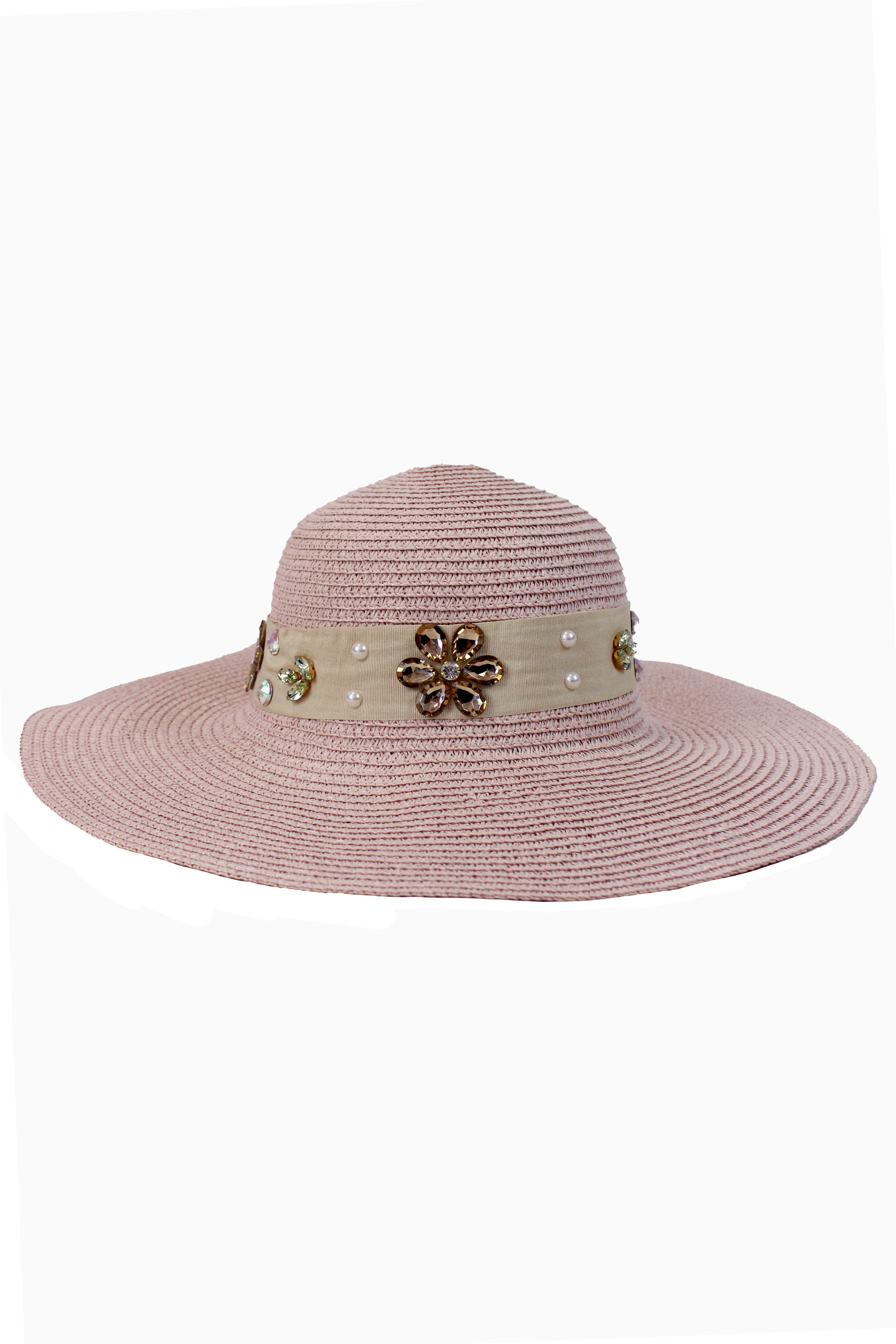 FH1315 Sombrero toquilla con piedras y flores