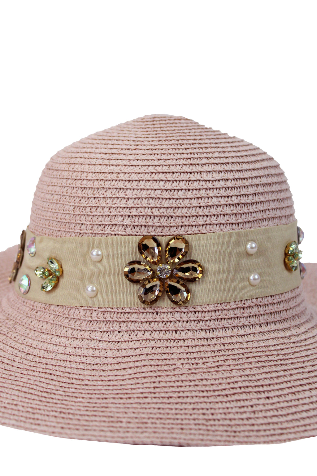 FH1315 Sombrero toquilla con piedras y flores