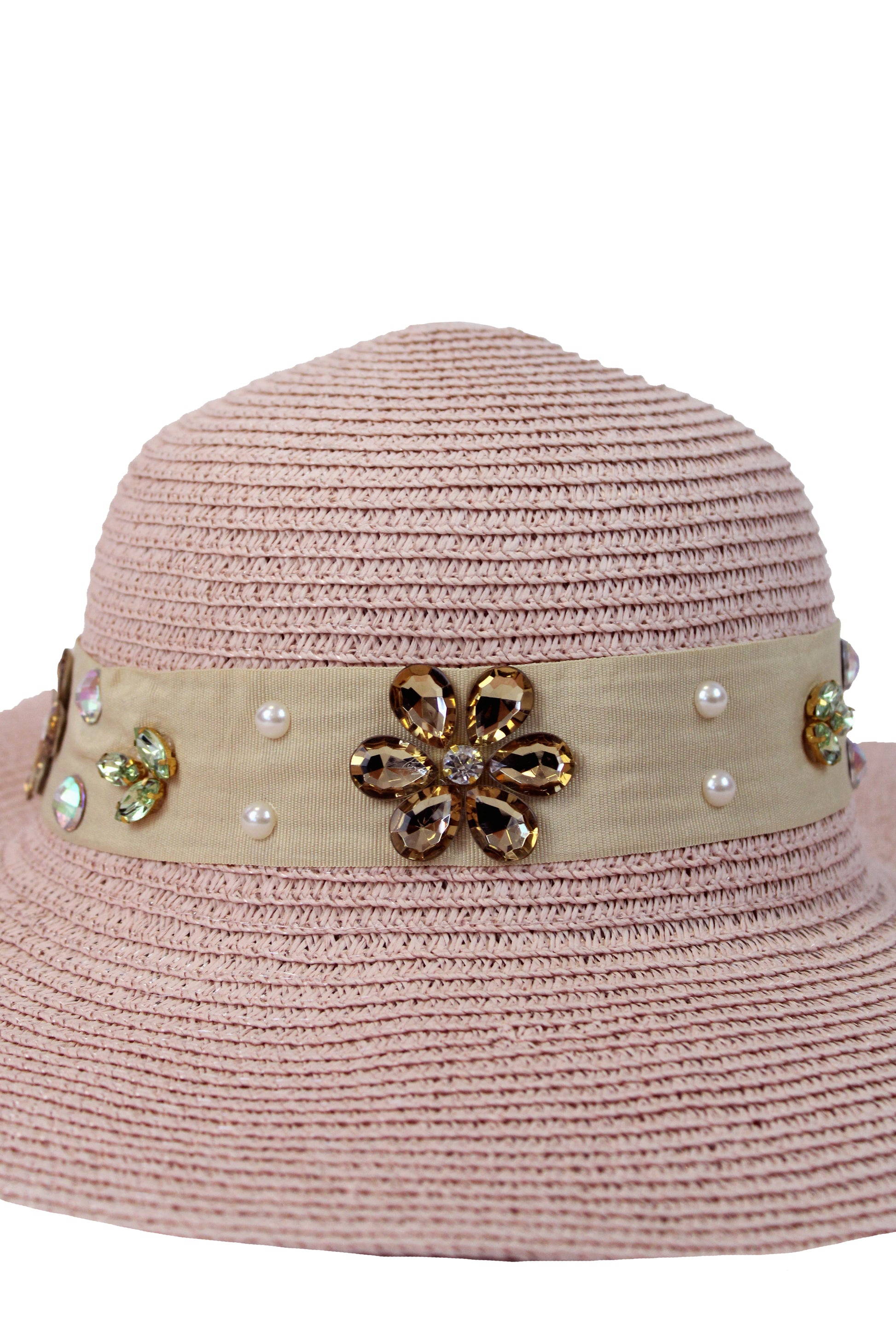 FH1315 Sombrero toquilla con piedras y flores
