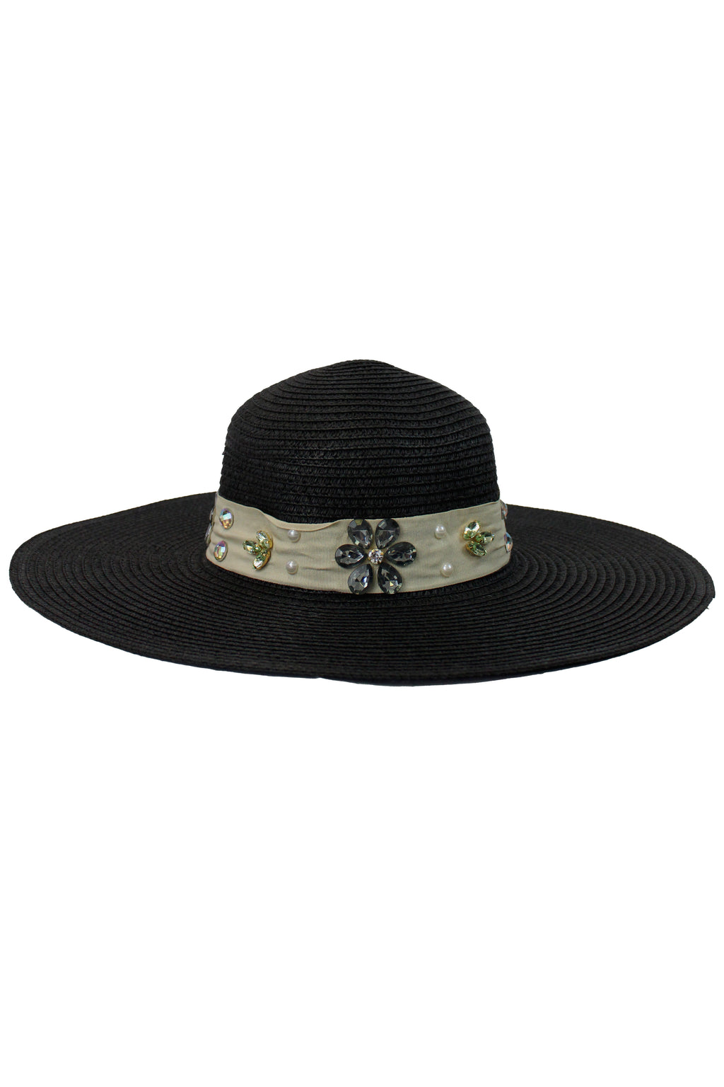 FH1315 Sombrero toquilla con piedras y flores